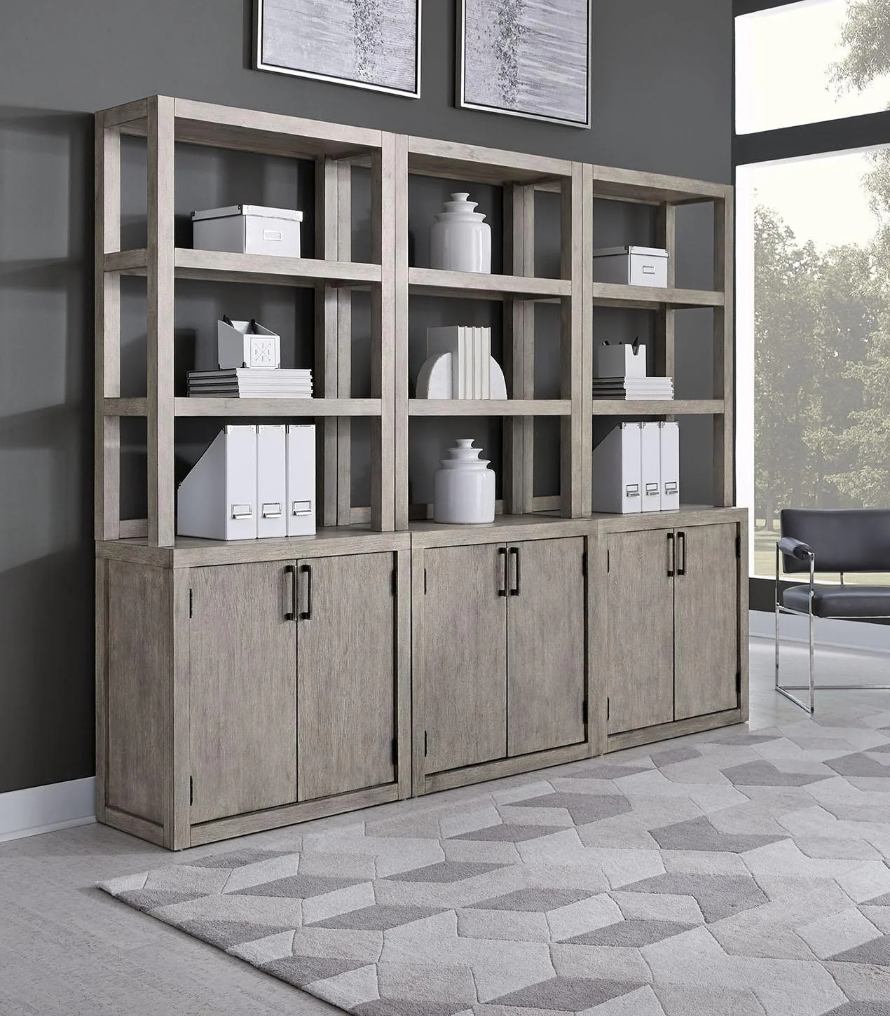 Aspenhome Furniture Platinum Door Bookcase in Gray Linen - Image 3