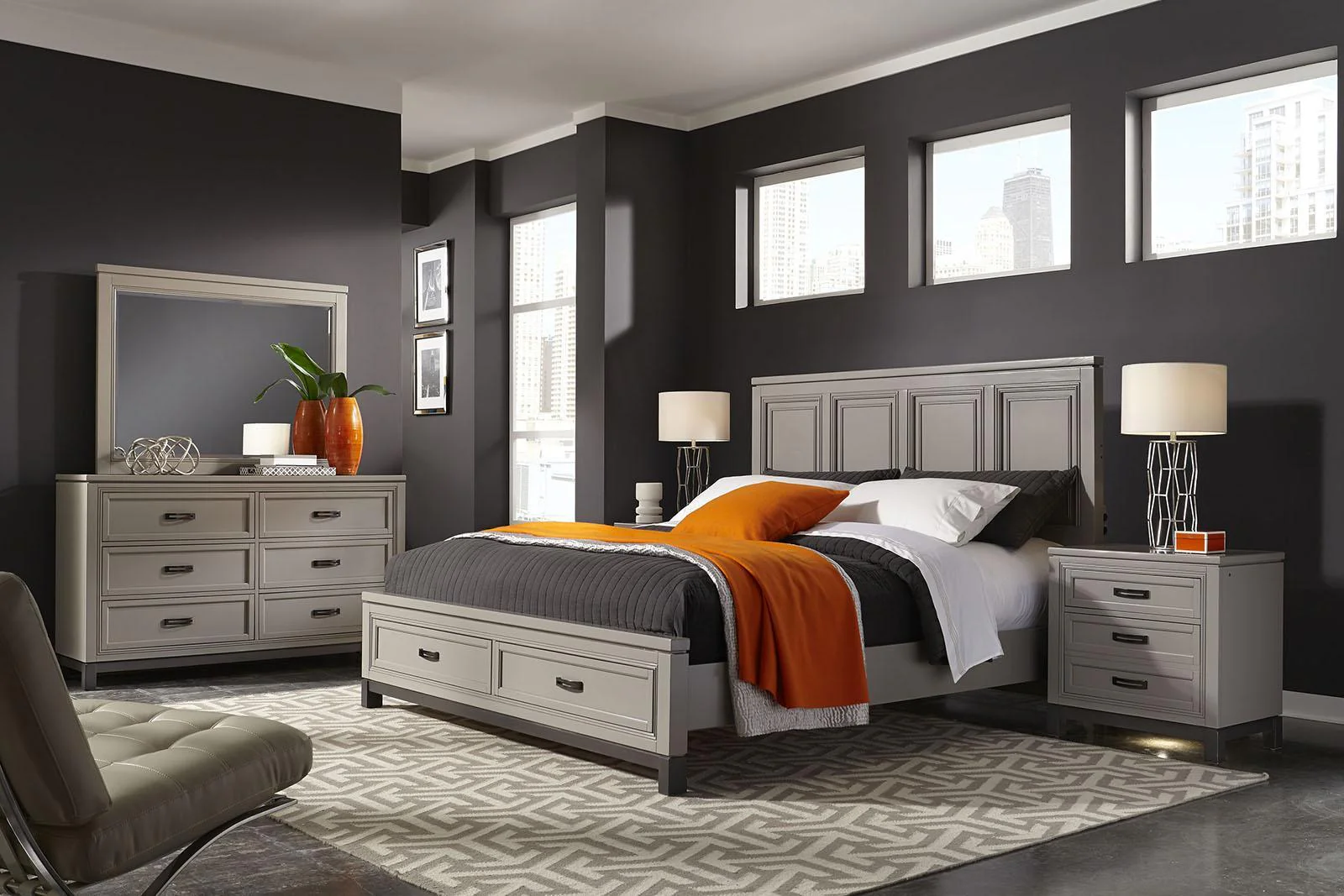Aspenhome Hyde Park Queen Painted Panel Storage Bed in Light Gray/403D/402 - Image 3