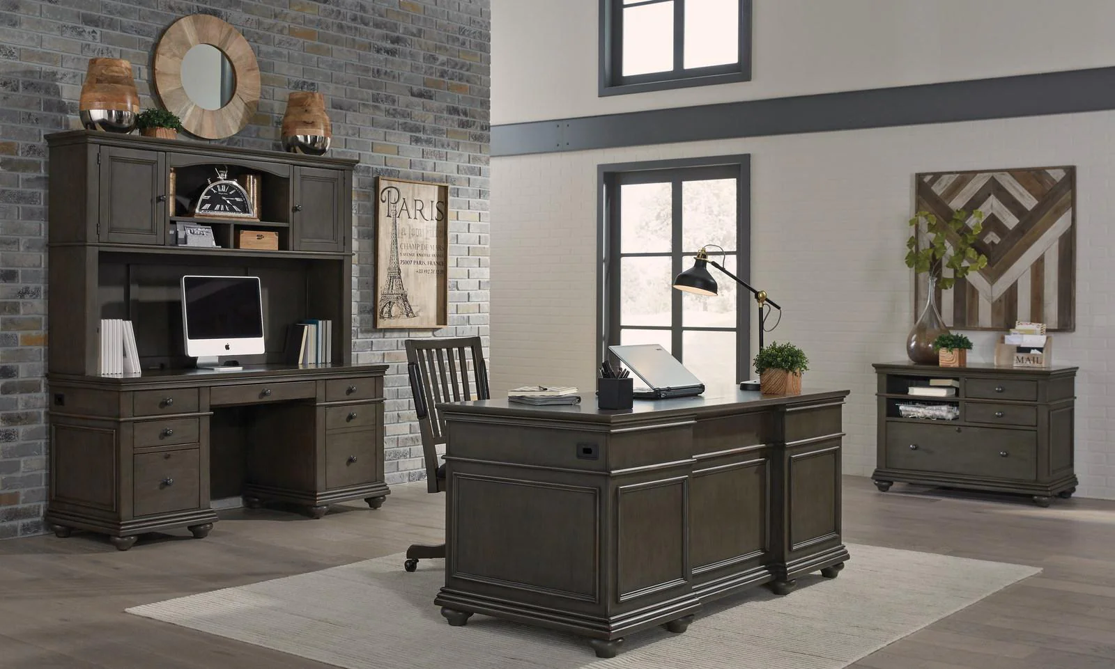 Aspenhome Oxford 66" Credenza Desk in Peppercorn - Image 3