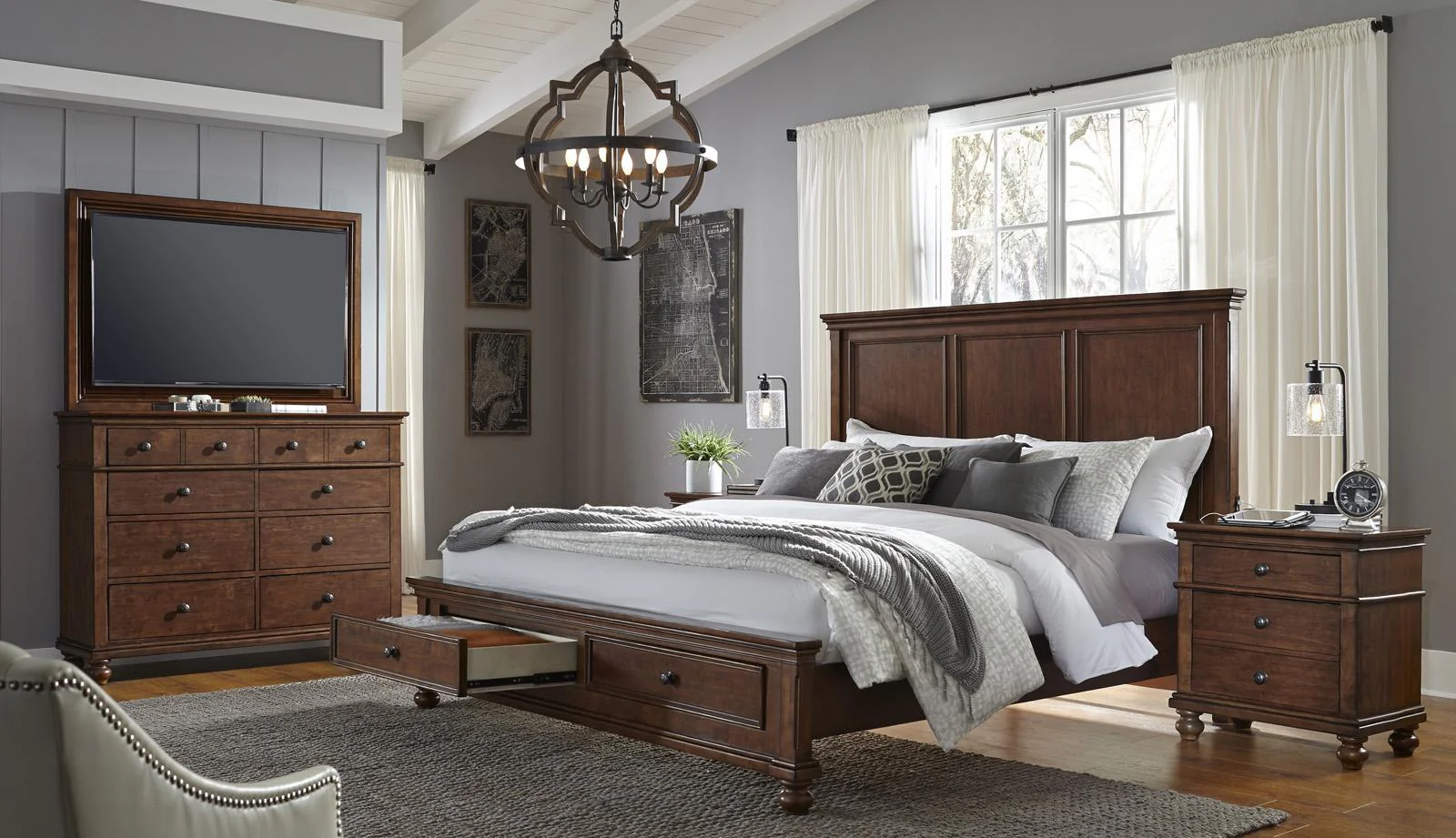 Aspenhome Oxford Queen Panel Storage Bed in Whiskey Brown - Image 2