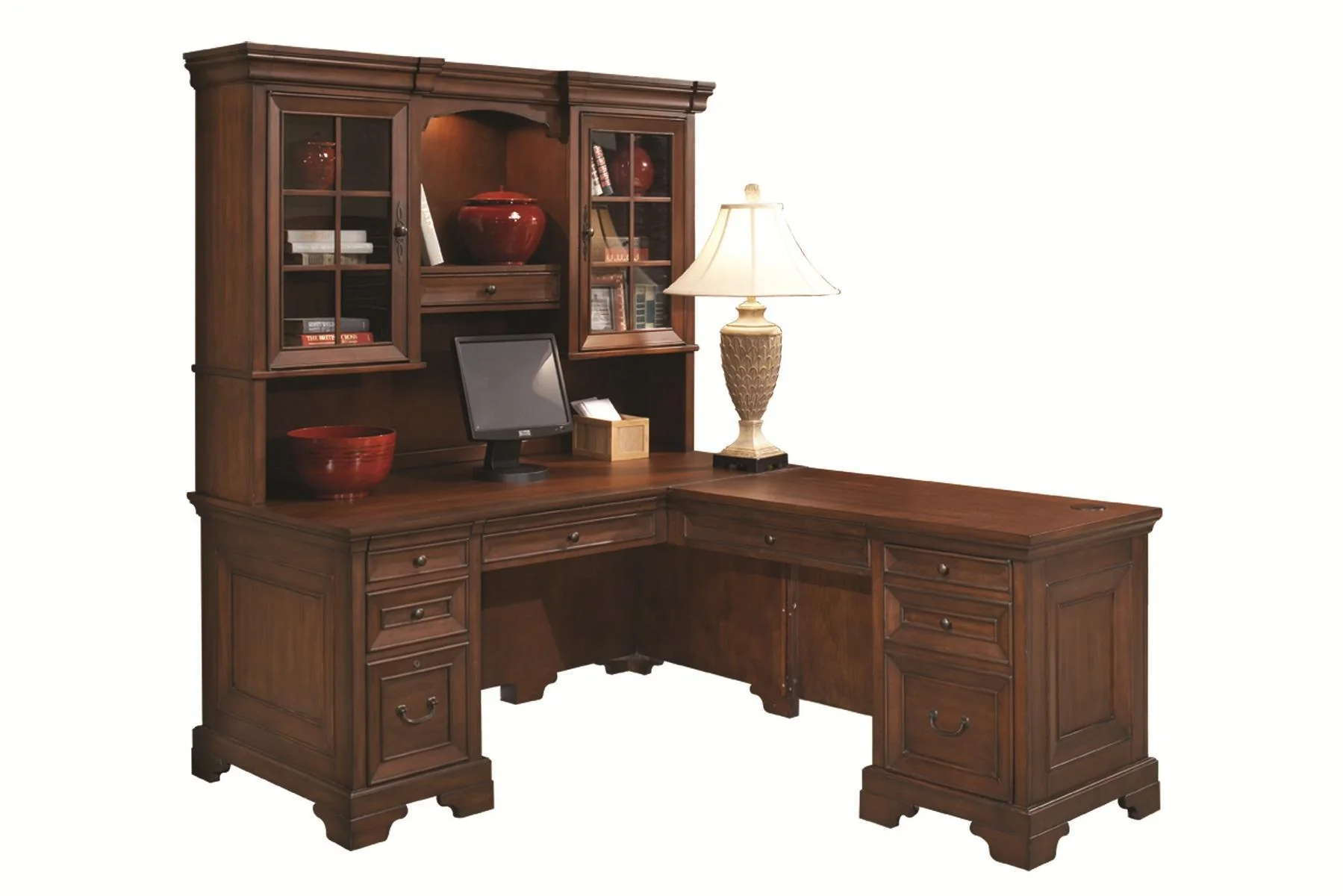 Aspenhome Richmond 66" Computer L-Shaped Desk  in Charleston Brown/308 - Image 3