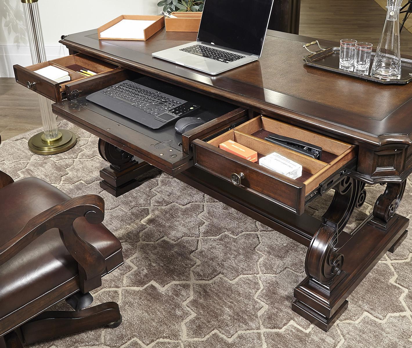 Aspenhome Sheffield 66" Writing Desk in Warm Rubbed Brown - Image 3