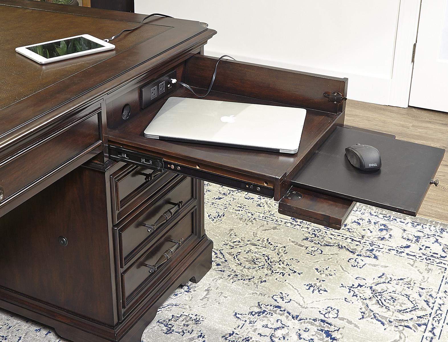 Aspenhome Sheffield 75" Executive Desk Set in Warm Rubbed Brown I39-300T-300B - Image 3