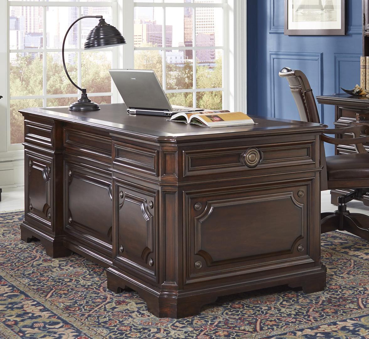 Aspenhome Sheffield 75" Executive Desk Set in Warm Rubbed Brown I39-300T-300B - Image 4