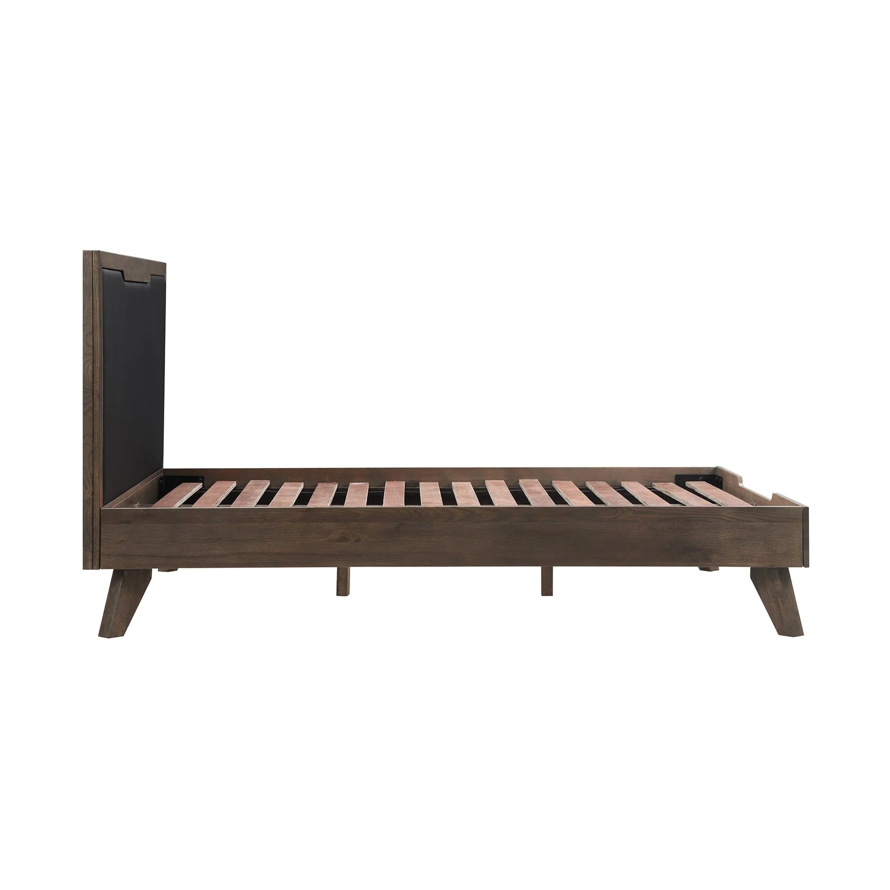 Astoria Queen Platform Bed Frame in Oak with Black Faux Leather - Image 3