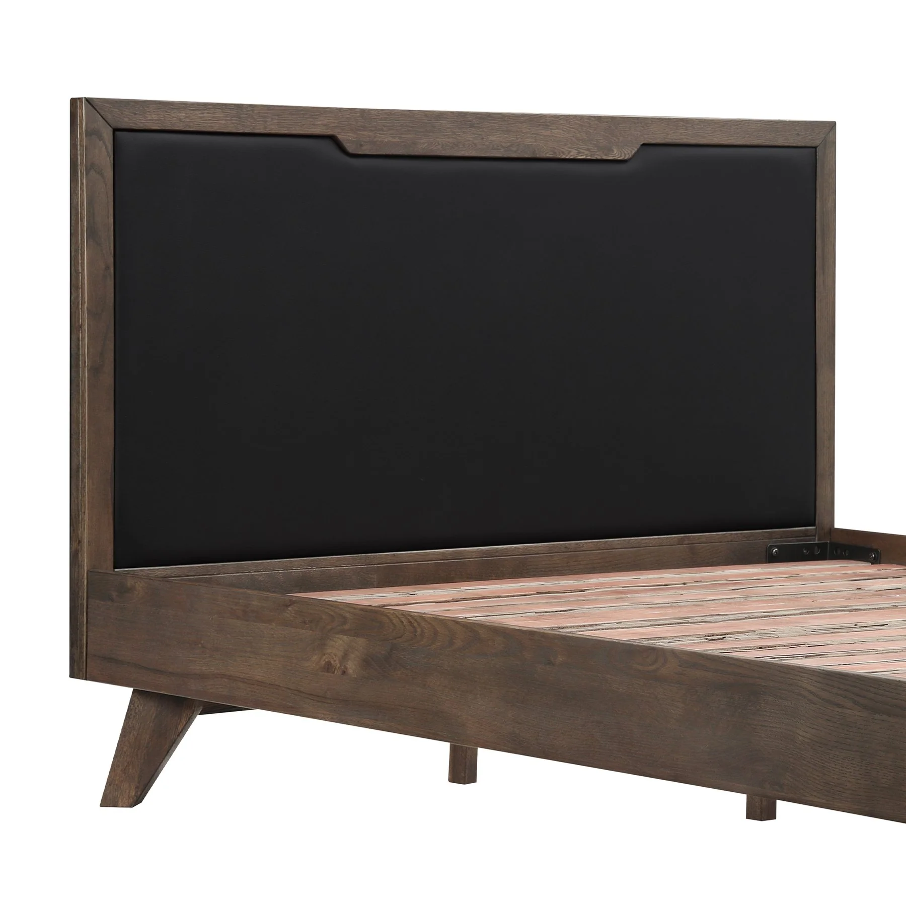 Astoria Queen Platform Bed Frame in Oak with Black Faux Leather - Image 4
