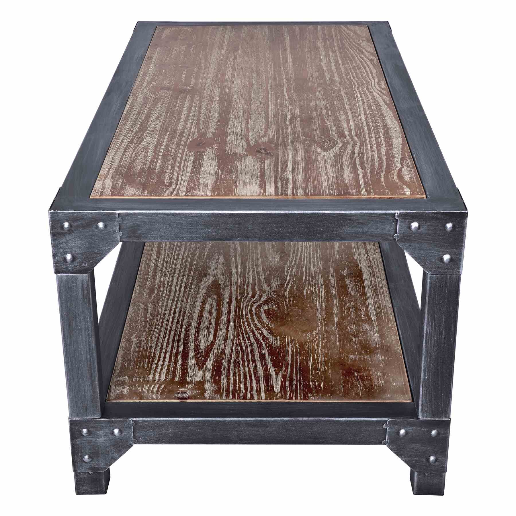 Astrid Industrial Coffee Table in Industrial Gray and Pine Wood Top - Image 2