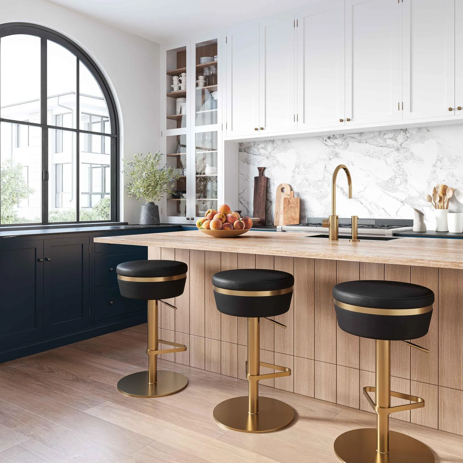 Astro Black Performance Vegan Leather and Gold Adjustable Stool - Image 2