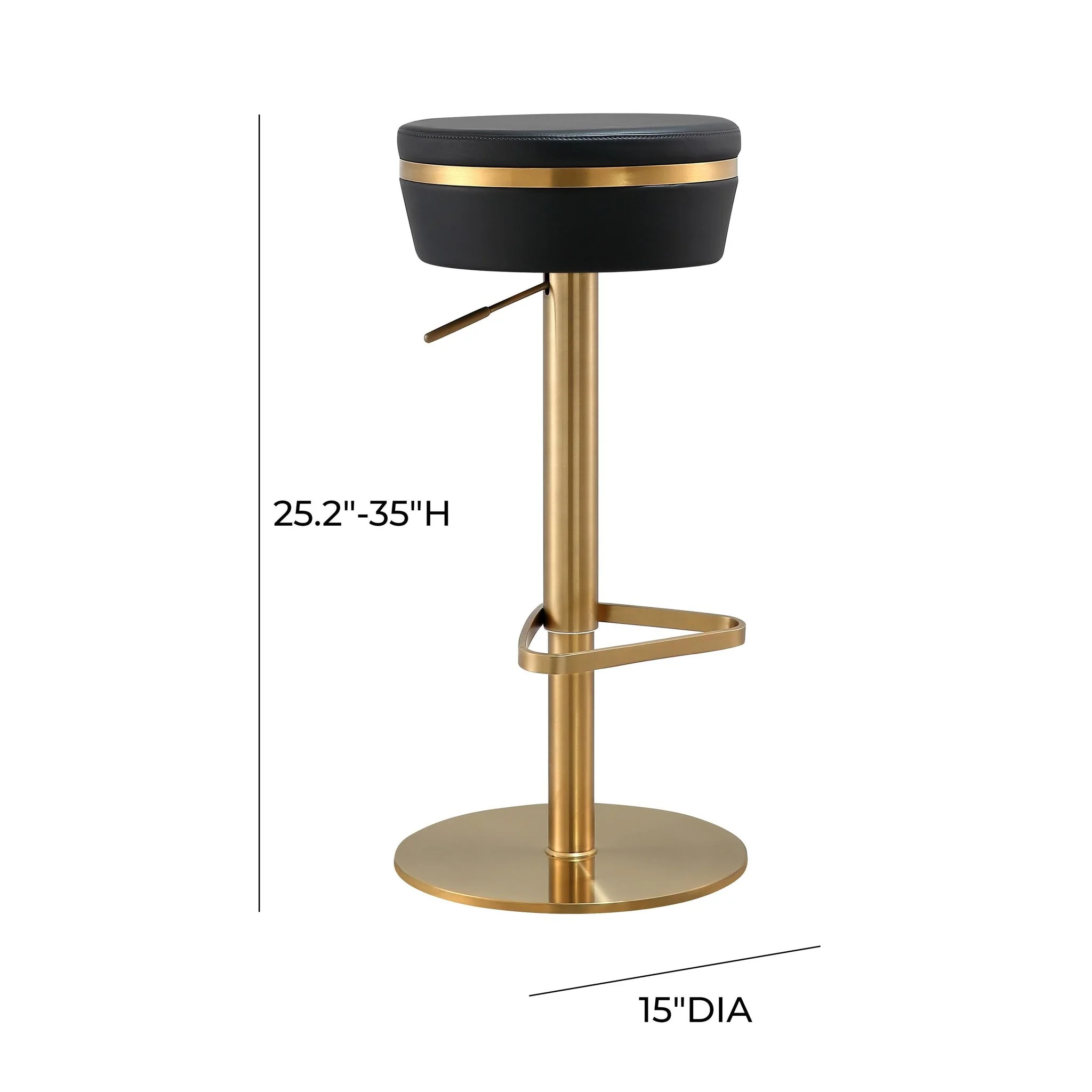 Astro Black Performance Vegan Leather and Gold Adjustable Stool - Image 9