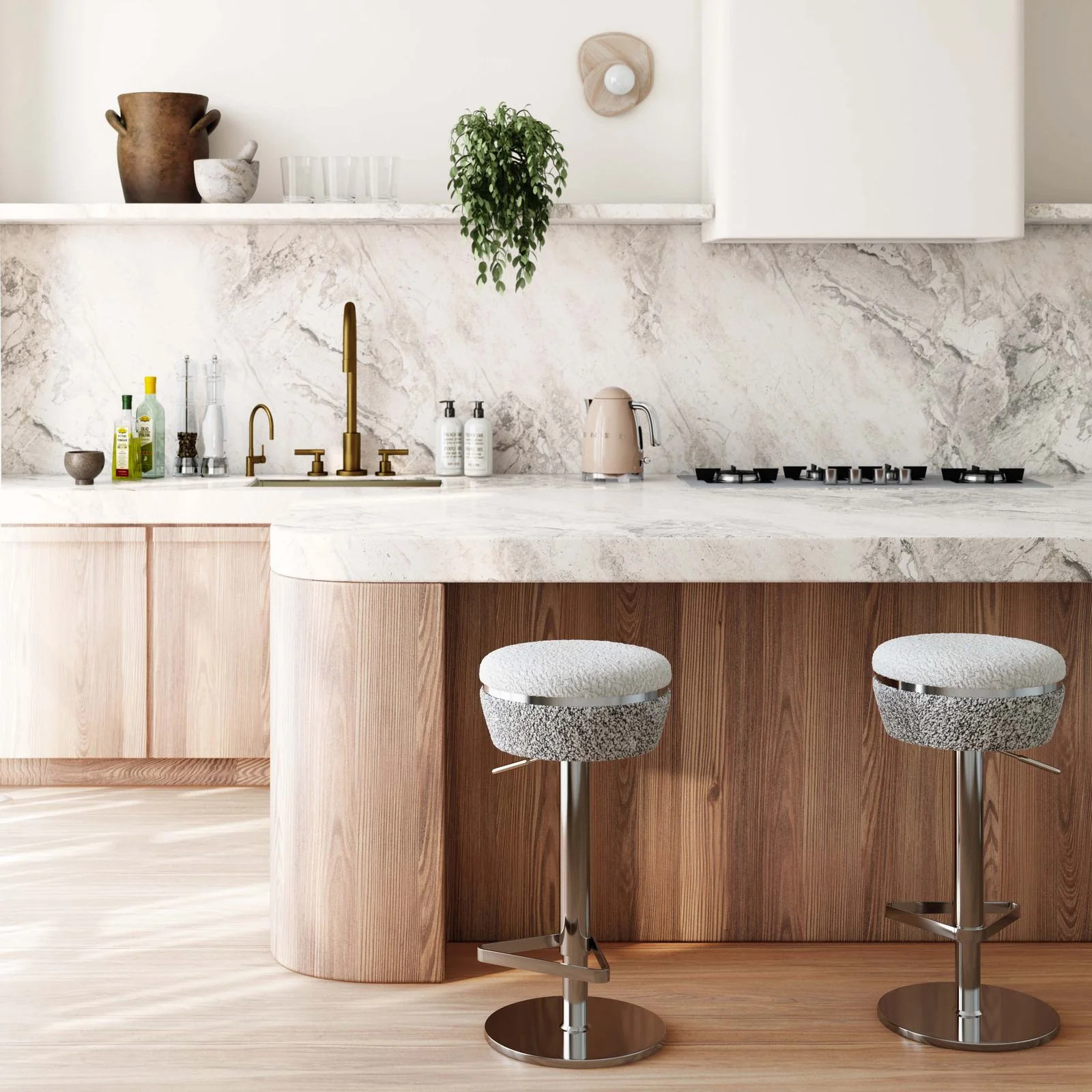 Astro White and Grey Boucle Adjustable Stool - Image 2