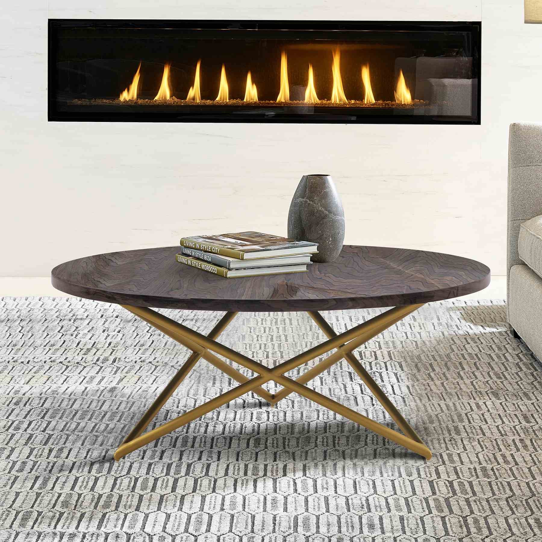 Atala Brown Veneer Coffee Table with Brushed Gold Legs - Image 6