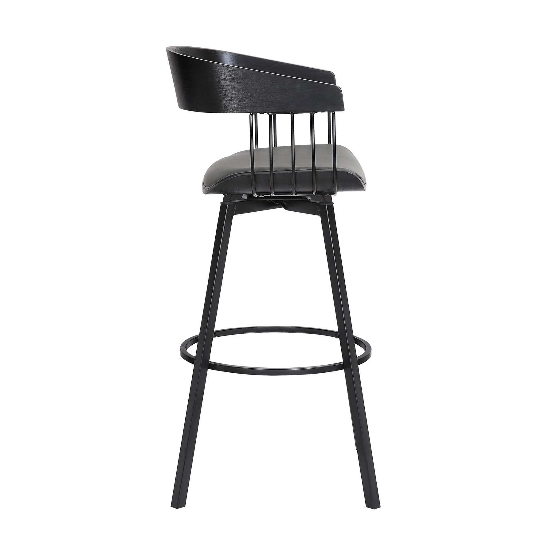 Athena 27" Swivel Black Wood Counter Stool in Gray Faux Leather with Black Metal - Image 3
