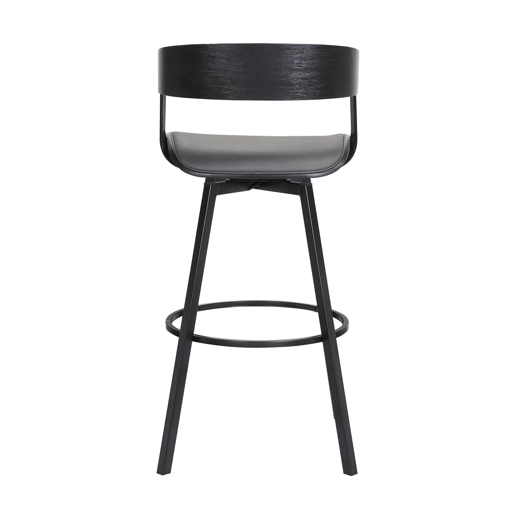 Athena 27" Swivel Black Wood Counter Stool in Gray Faux Leather with Black Metal - Image 5