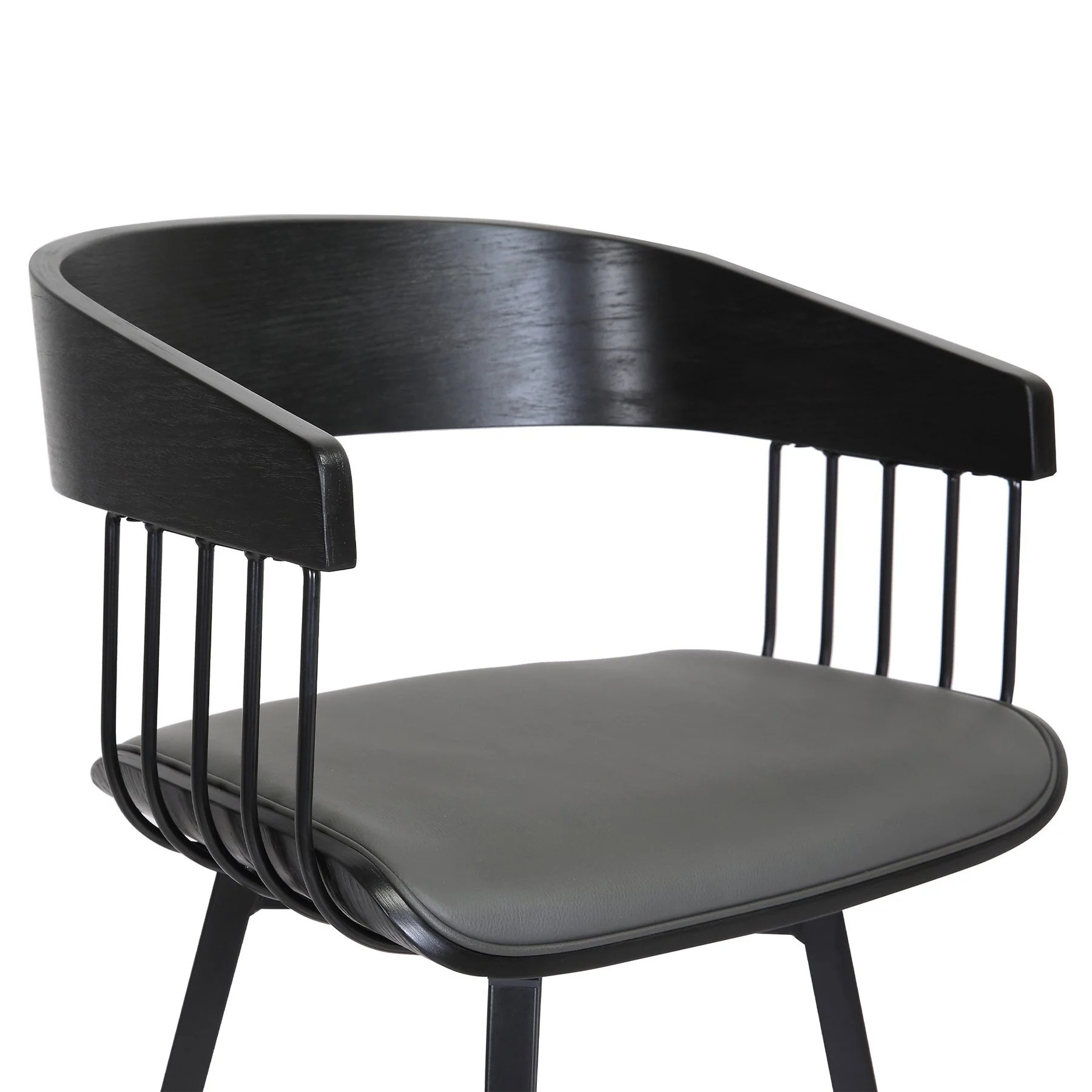 Athena 27" Swivel Black Wood Counter Stool in Gray Faux Leather with Black Metal - Image 6