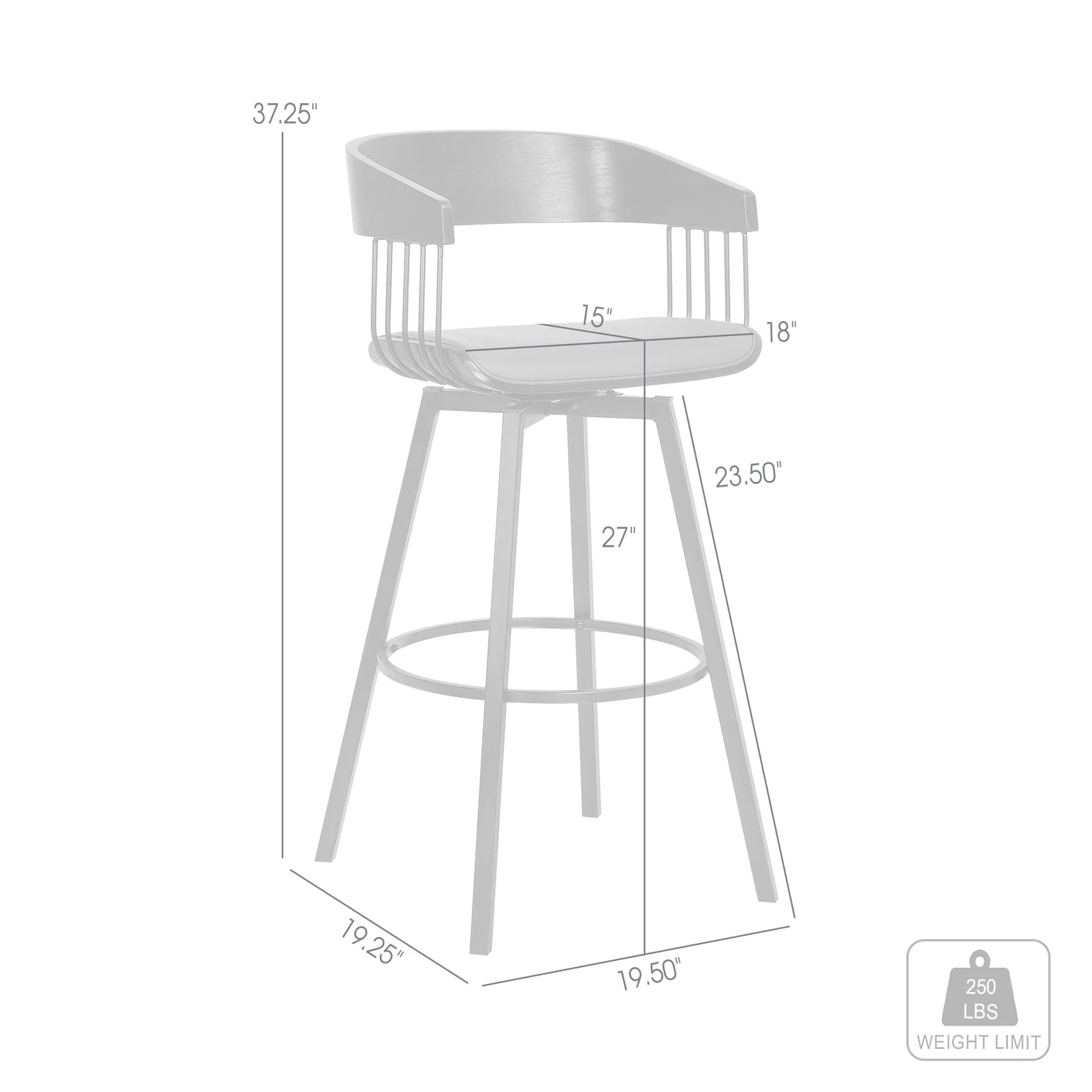 Athena 27" Swivel Black Wood Counter Stool in Gray Faux Leather with Black Metal - Image 9