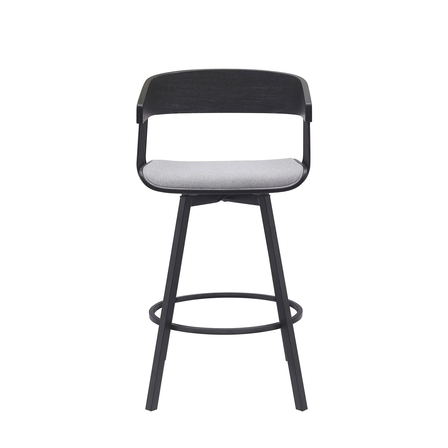 Athena 27" Swivel Black Wood Counter Stool in Light Gray Fabric with Black Metal - Image 2