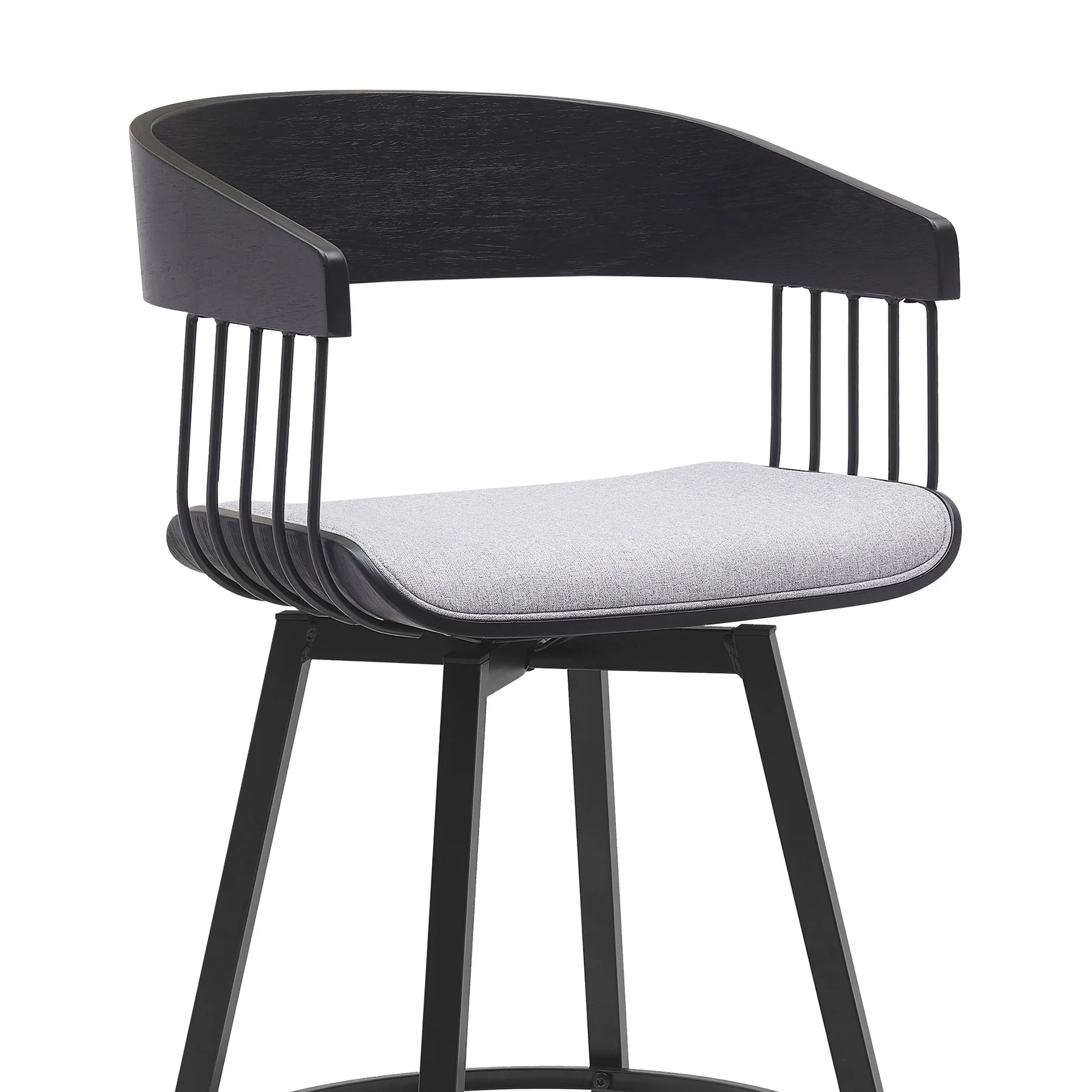 Athena 27" Swivel Black Wood Counter Stool in Light Gray Fabric with Black Metal - Image 4