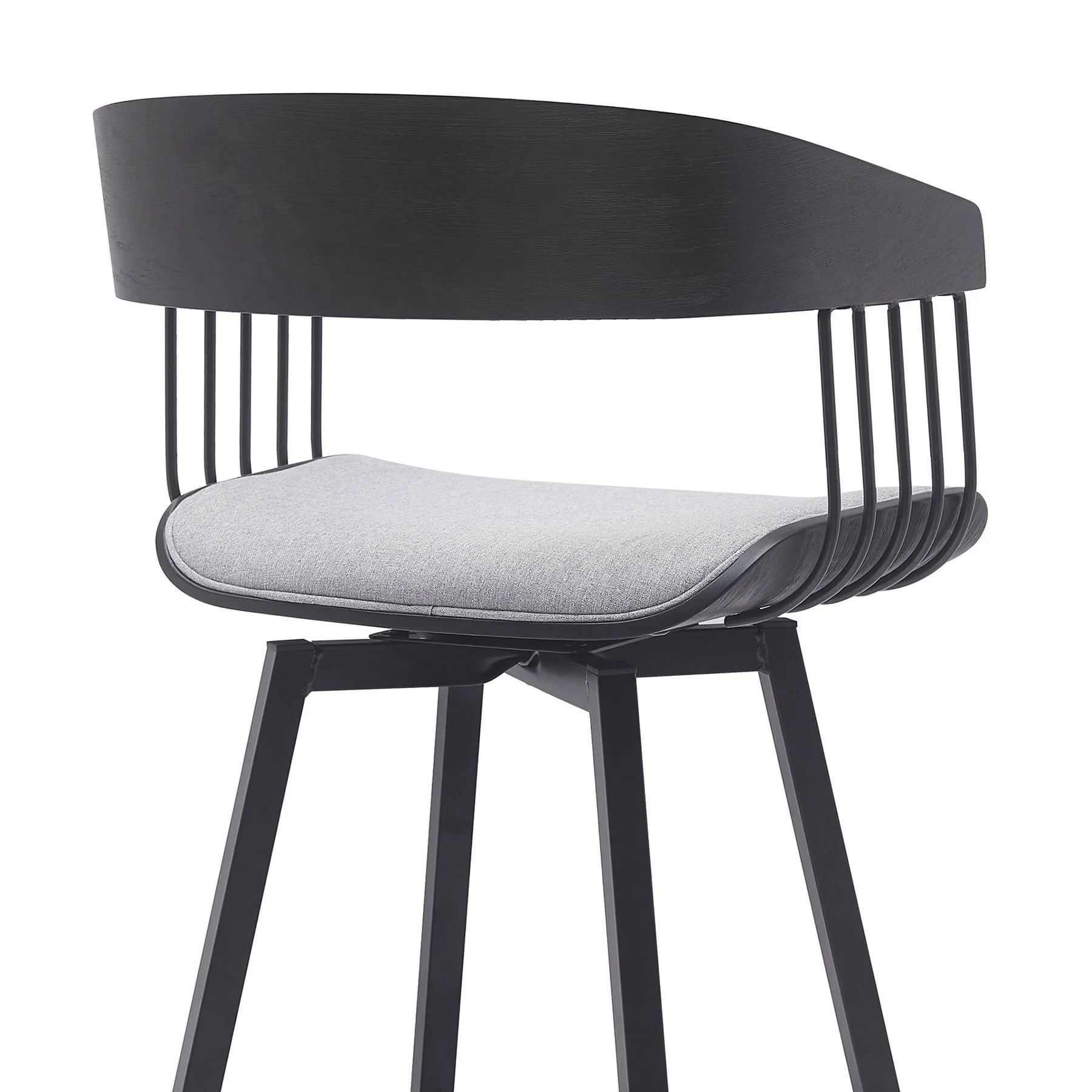Athena 27" Swivel Black Wood Counter Stool in Light Gray Fabric with Black Metal - Image 5