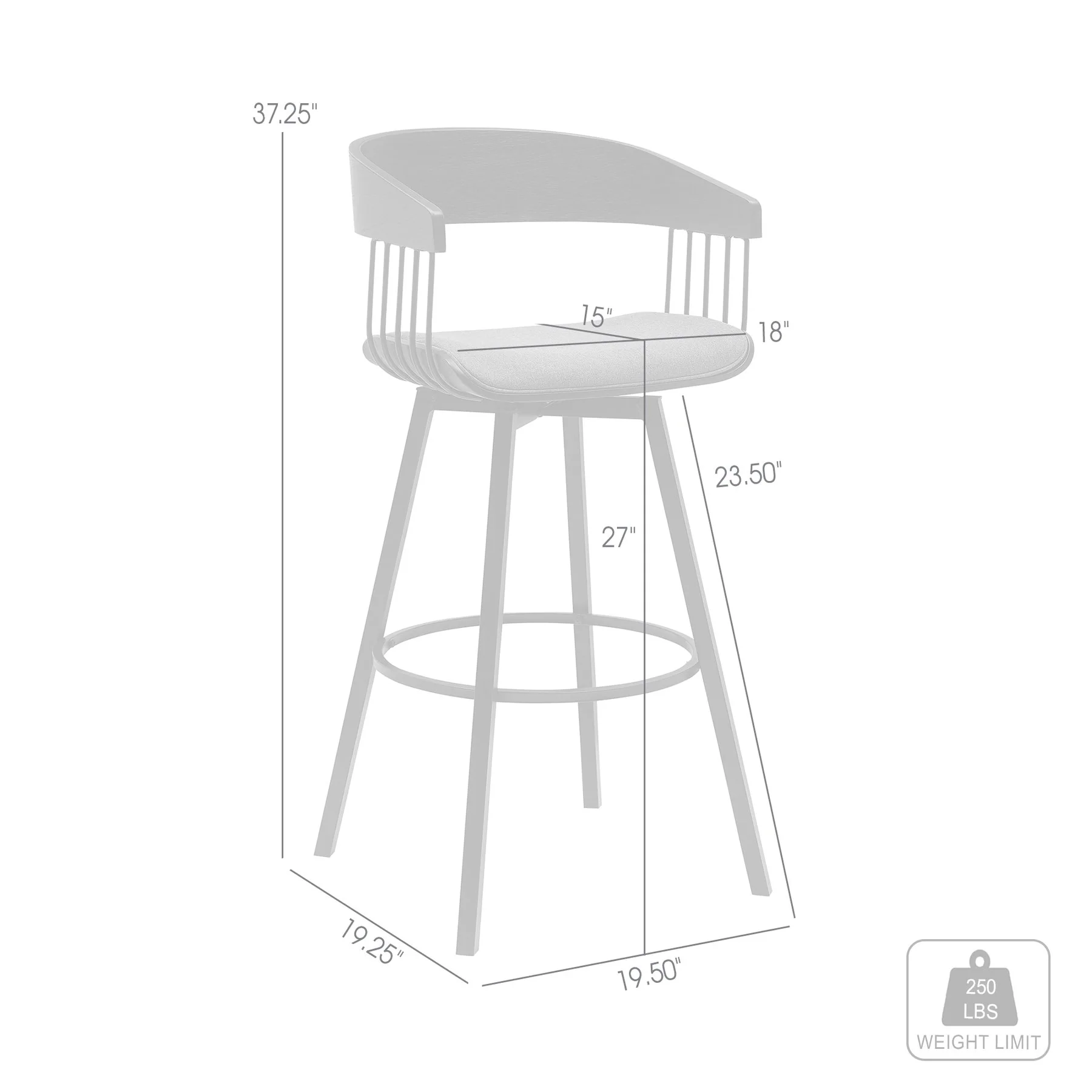 Athena 27" Swivel Black Wood Counter Stool in Light Gray Fabric with Black Metal - Image 7