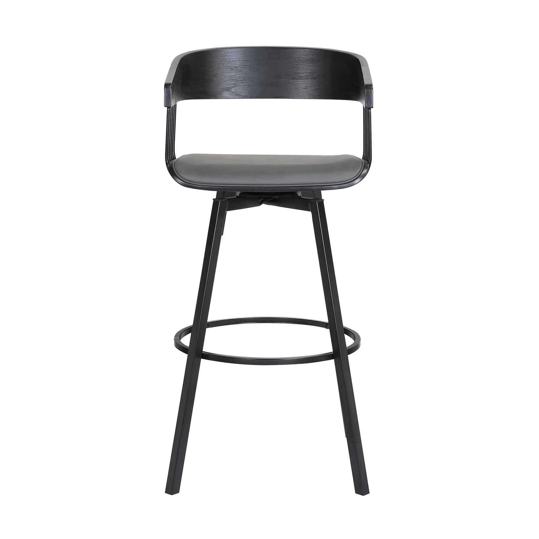 Athena 31" Swivel Black Wood Bar Stool in Gray Faux Leather with Black Metal - Image 2