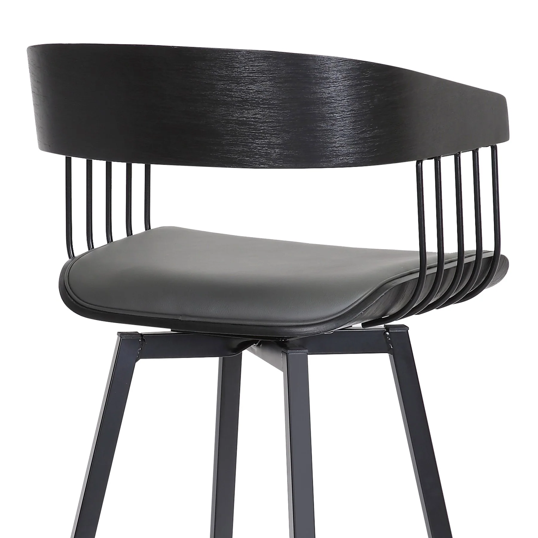 Athena 31" Swivel Black Wood Bar Stool in Gray Faux Leather with Black Metal - Image 7