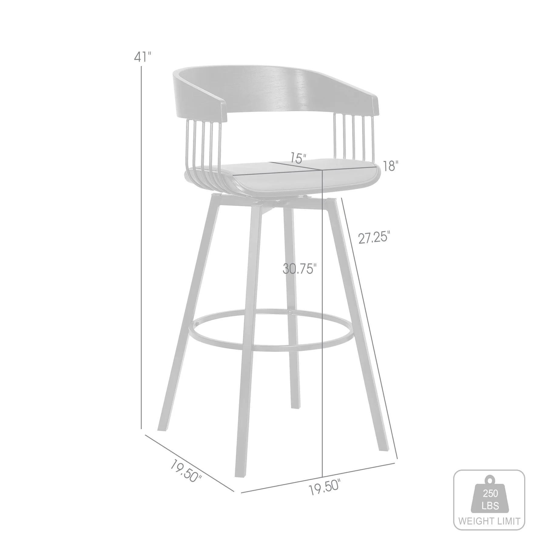 Athena 31" Swivel Black Wood Bar Stool in Gray Faux Leather with Black Metal - Image 9