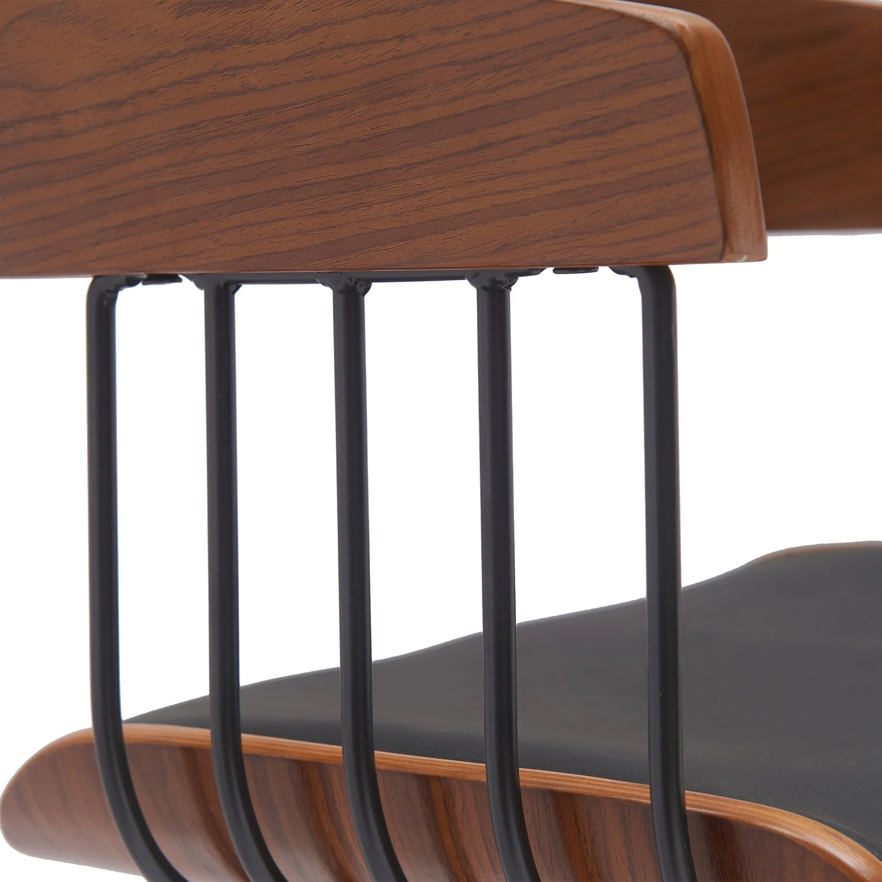 Athena 31" Swivel Walnut Wood Bar Stool in Black Faux Leather with Black Metal - Image 6