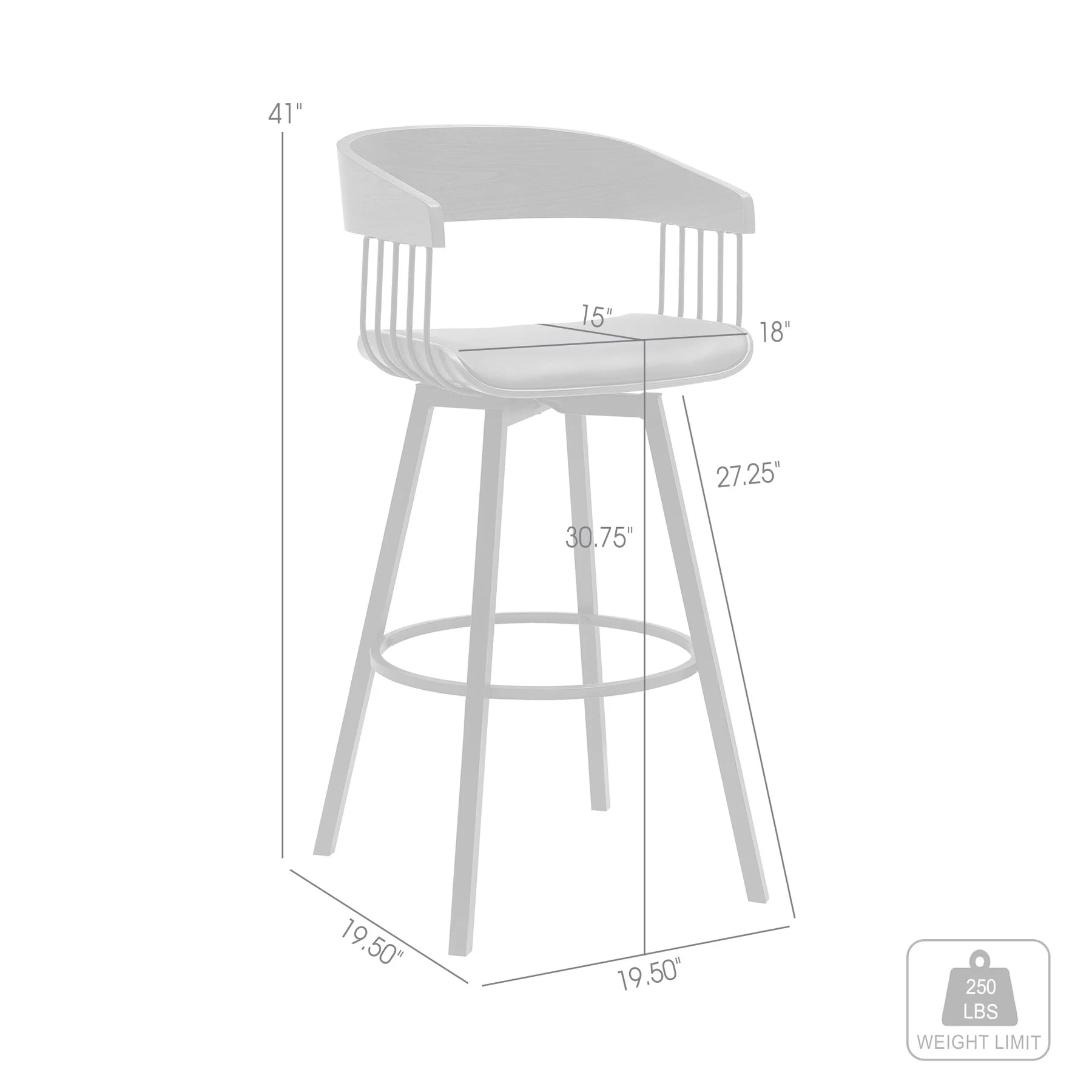 Athena 31" Swivel Walnut Wood Bar Stool in Cream Faux Leather with Black Metal - Image 8