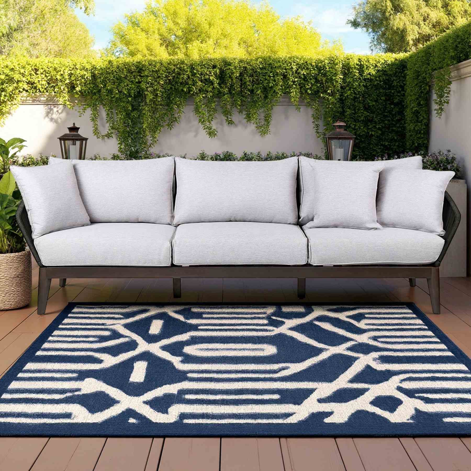 Athos Indoor Outdoor 3 Seater Sofa in Dark Eucalyptus Wood with Charcoal Rope and Gray Cushions - Image 9