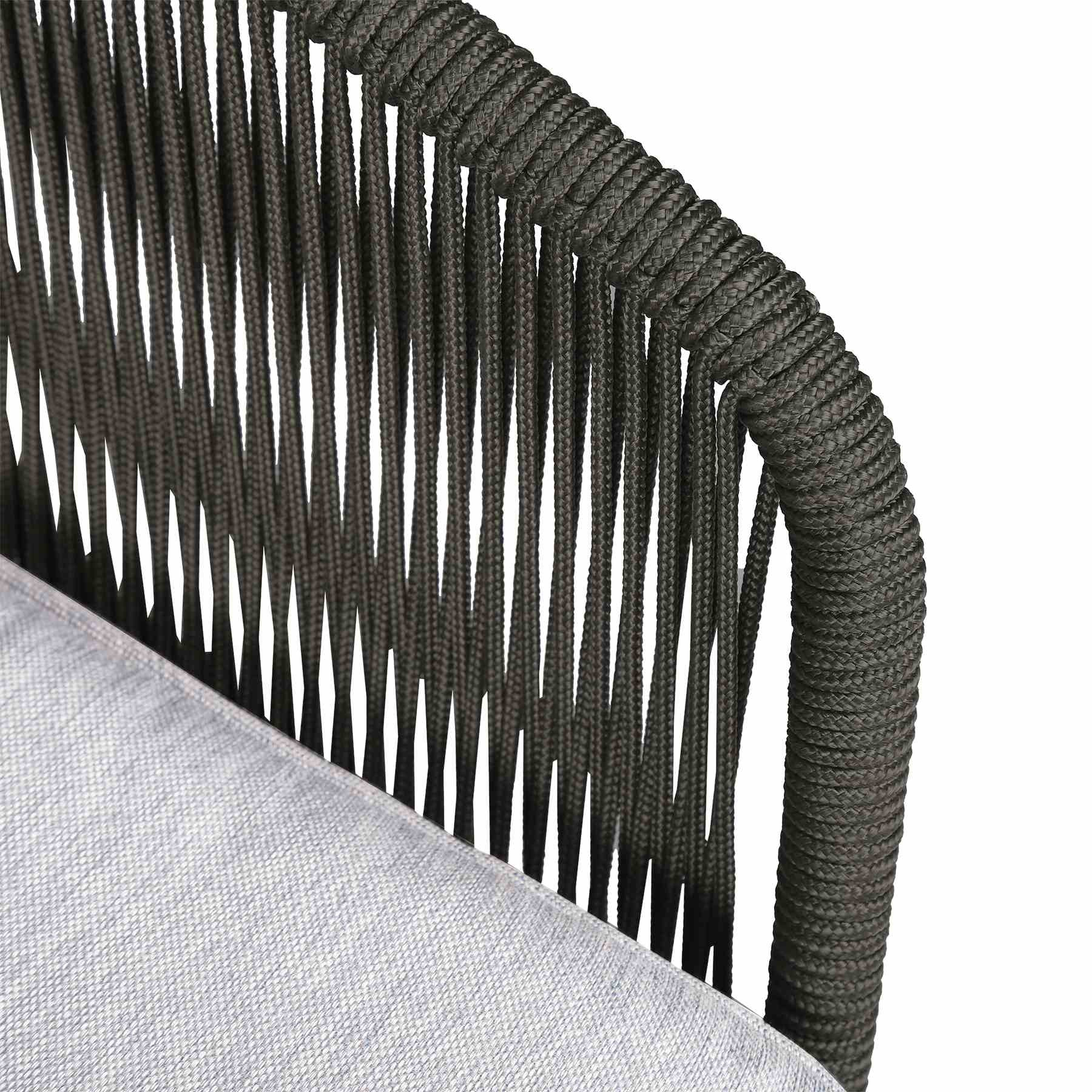 Athos Indoor Outdoor 3 Seater Sofa in Light Eucalyptus Wood with Charcoal Rope and Gray Cushions - Image 6
