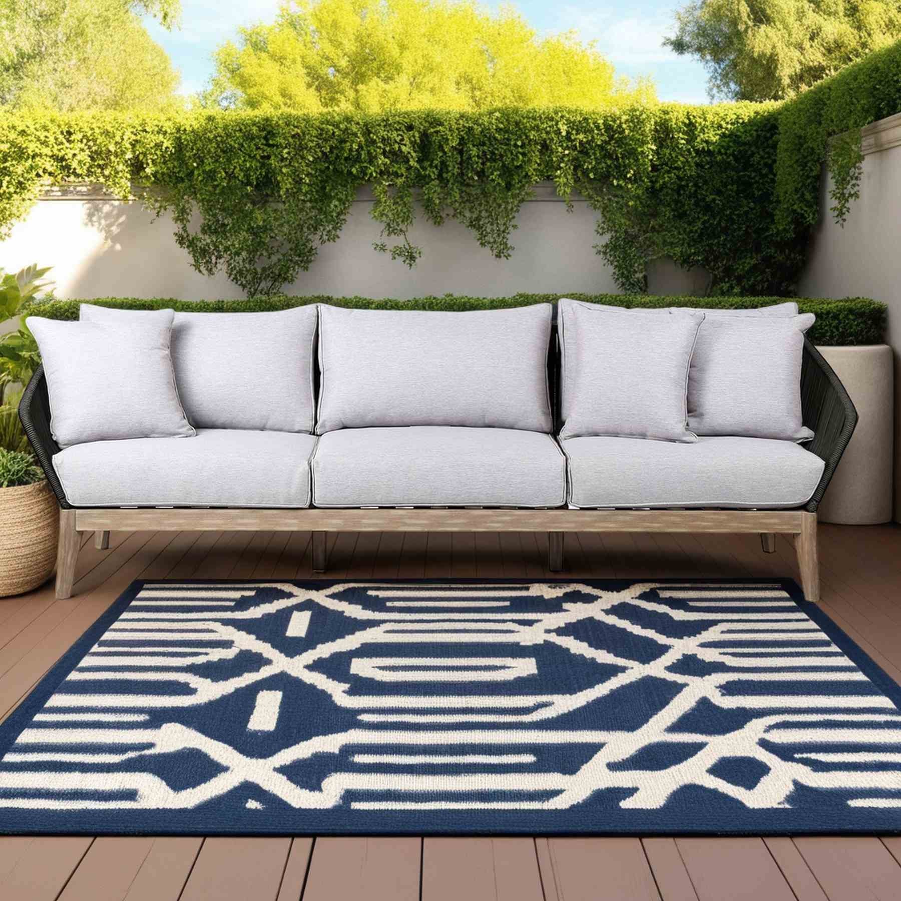 Athos Indoor Outdoor 3 Seater Sofa in Light Eucalyptus Wood with Charcoal Rope and Gray Cushions - Image 9
