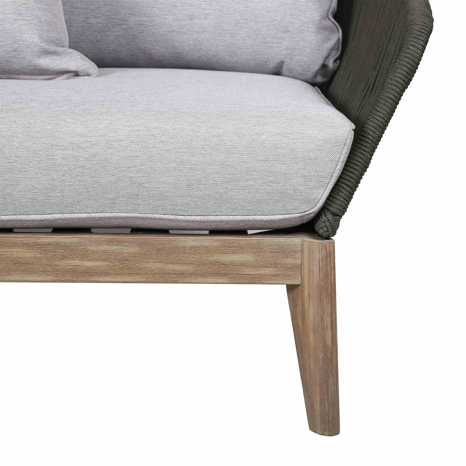 Athos Indoor Outdoor Club Chair in Light Eucalyptus Wood with Charcoal Rope and Gray Cushions - Image 6