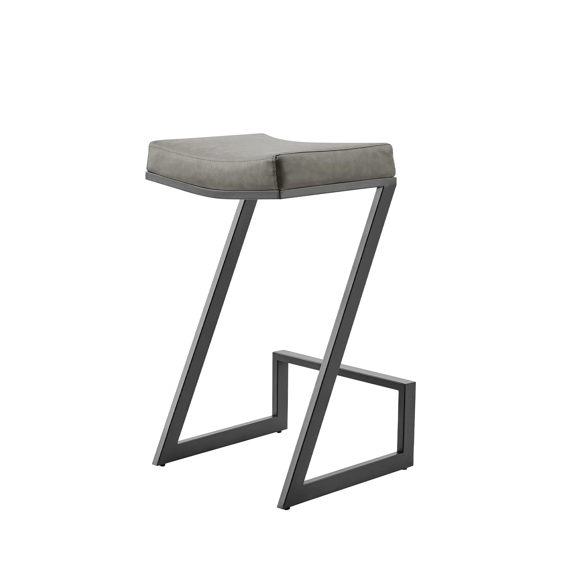Atlantis 26" Backless Counter Stool with Matte Black Iron and Vintage Gray Faux Leather - Image 3