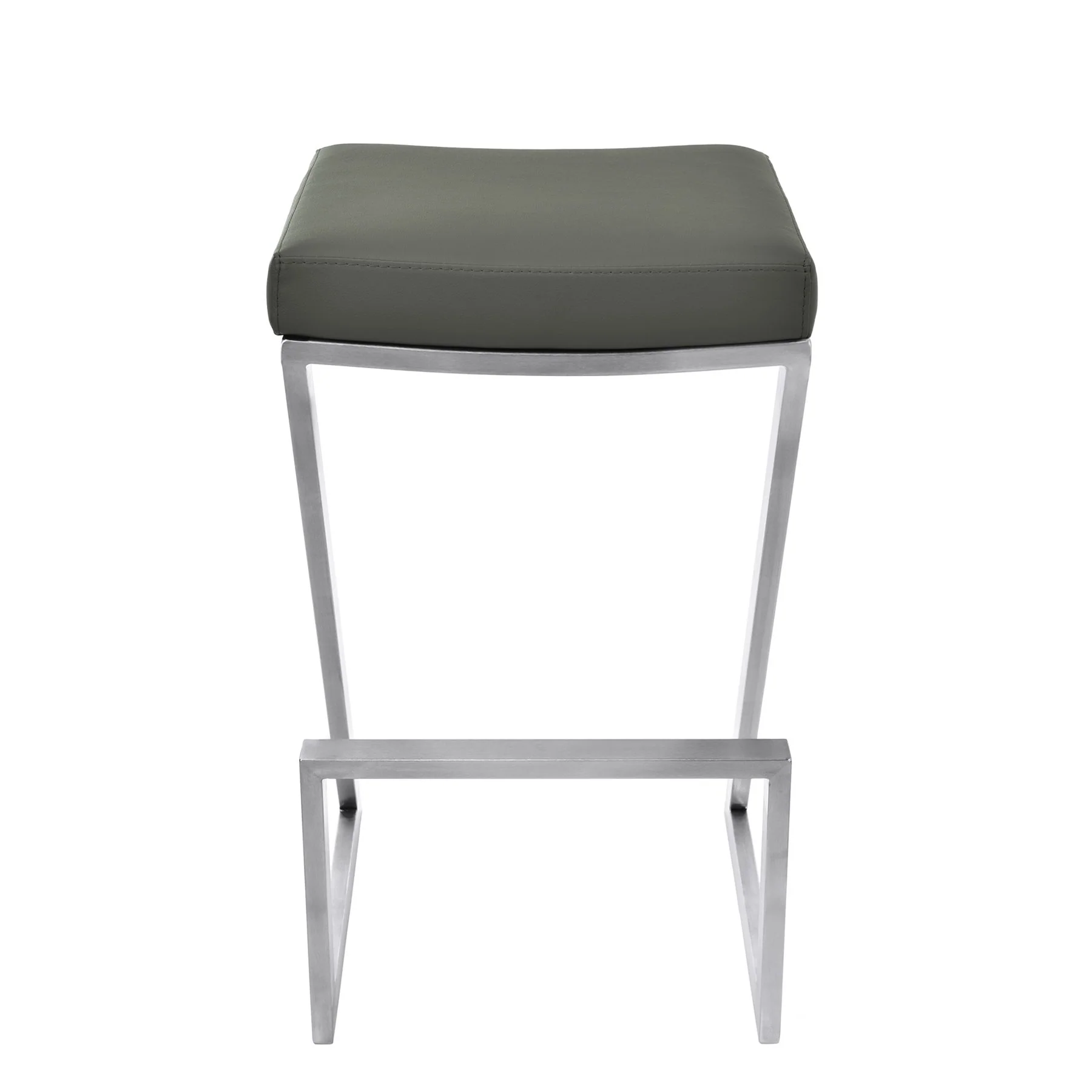 Atlantis 26" Counter Height Backless Gray Faux Leather and Brushed Stainless Steel Bar Stool - Image 2
