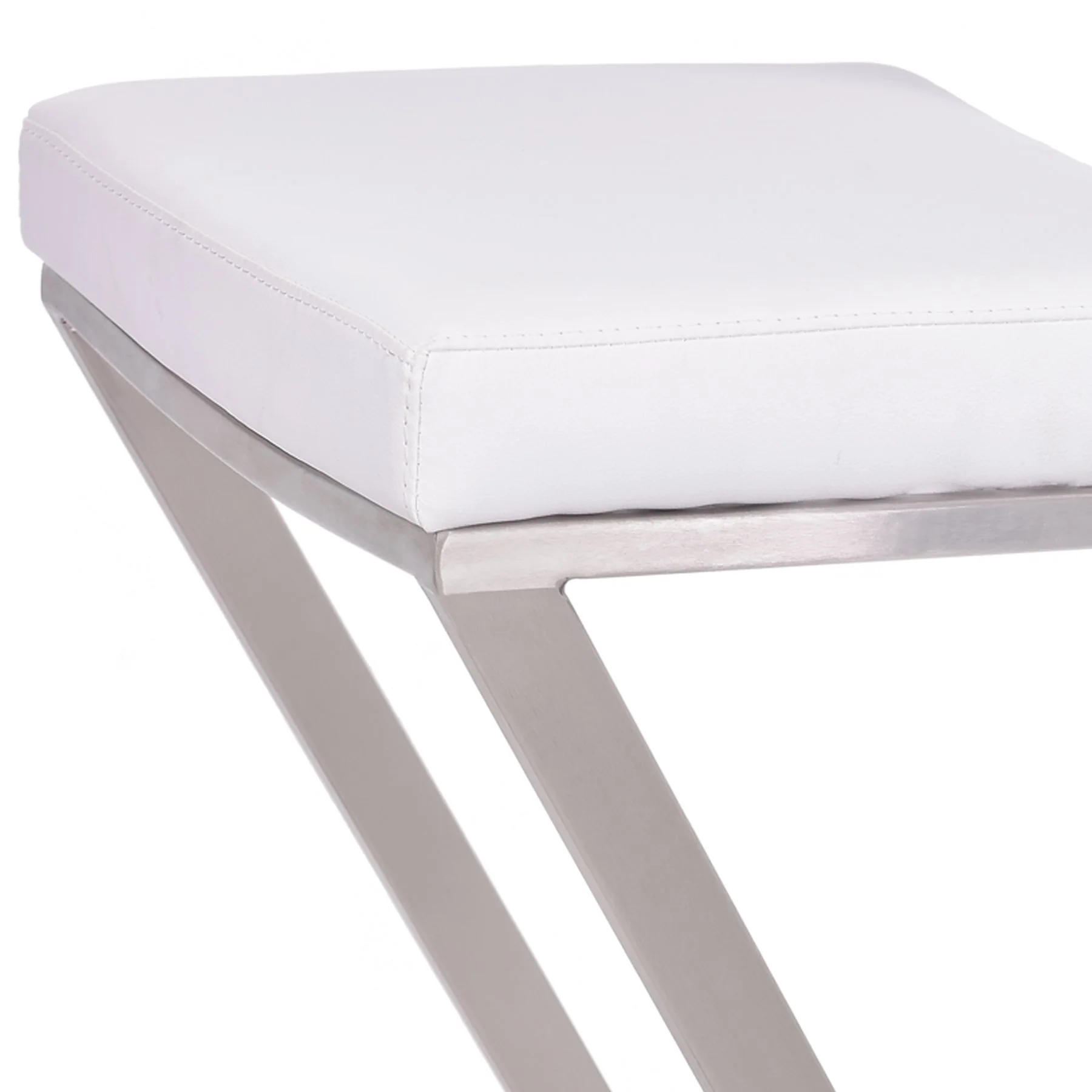 Atlantis 26" Counter Height Backless White Faux Leather and Brushed Stainless Steel Bar Stool - Image 3