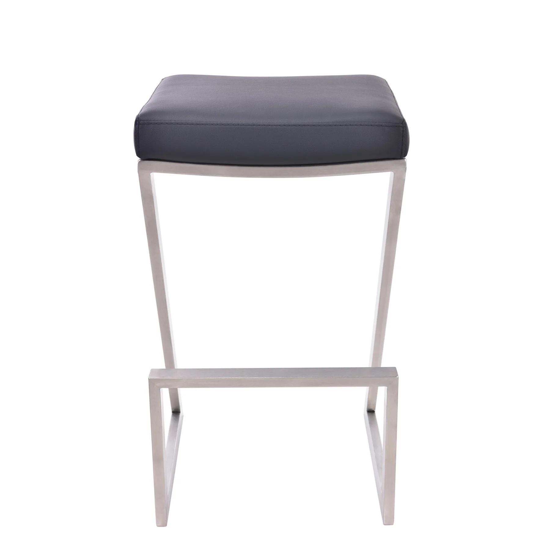 Atlantis 30" Bar Height Backless Black Faux Leather and Brushed Stainless Steel Bar Stool - Image 2