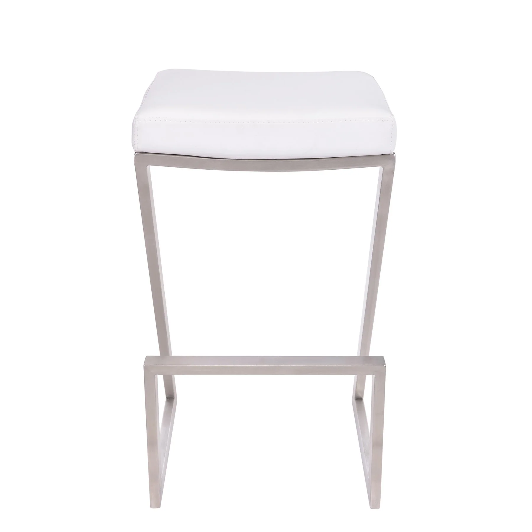 Atlantis 30" Bar Height Backless White Faux Leather and Brushed Stainless Steel Bar Stool - Image 2