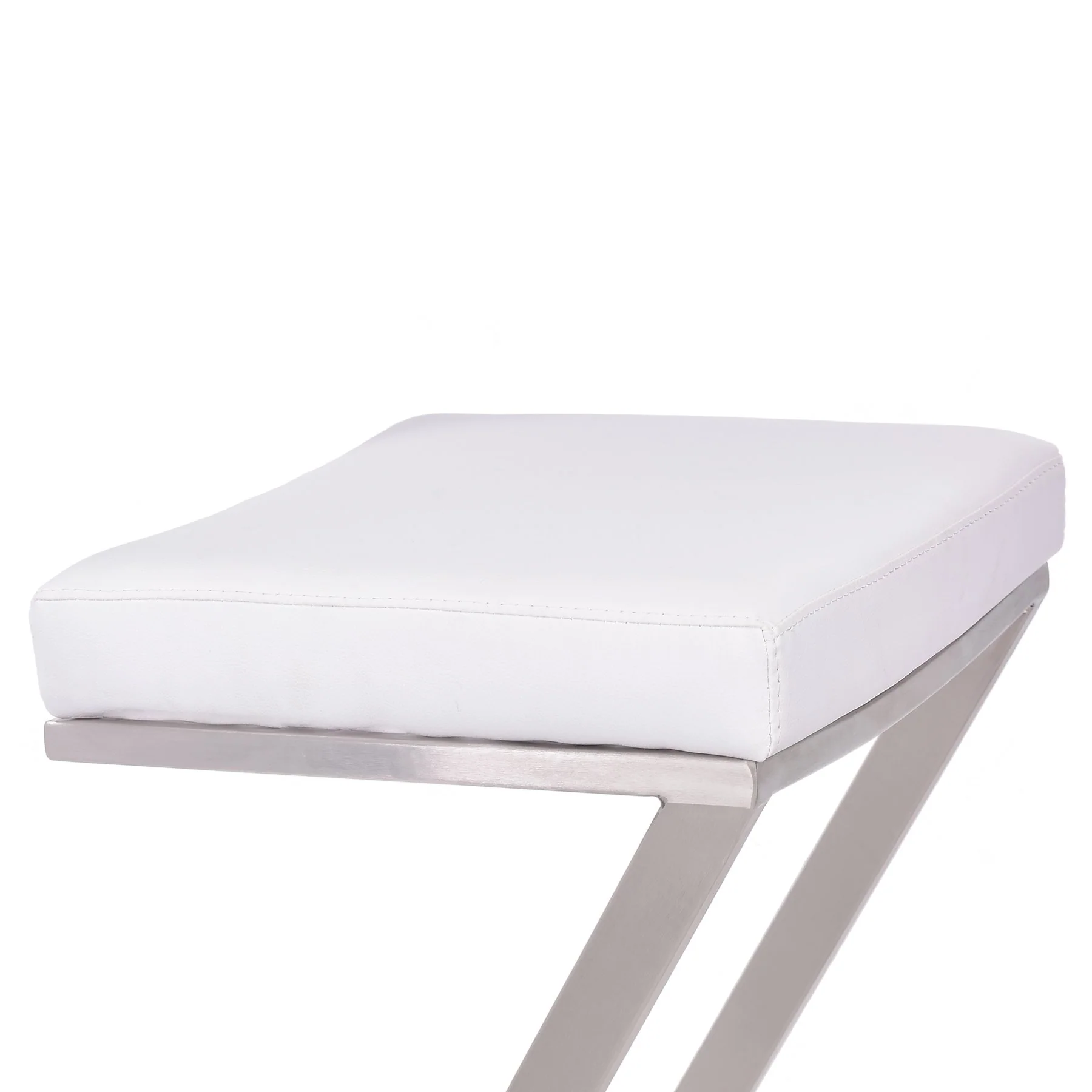 Atlantis 30" Bar Height Backless White Faux Leather and Brushed Stainless Steel Bar Stool - Image 3