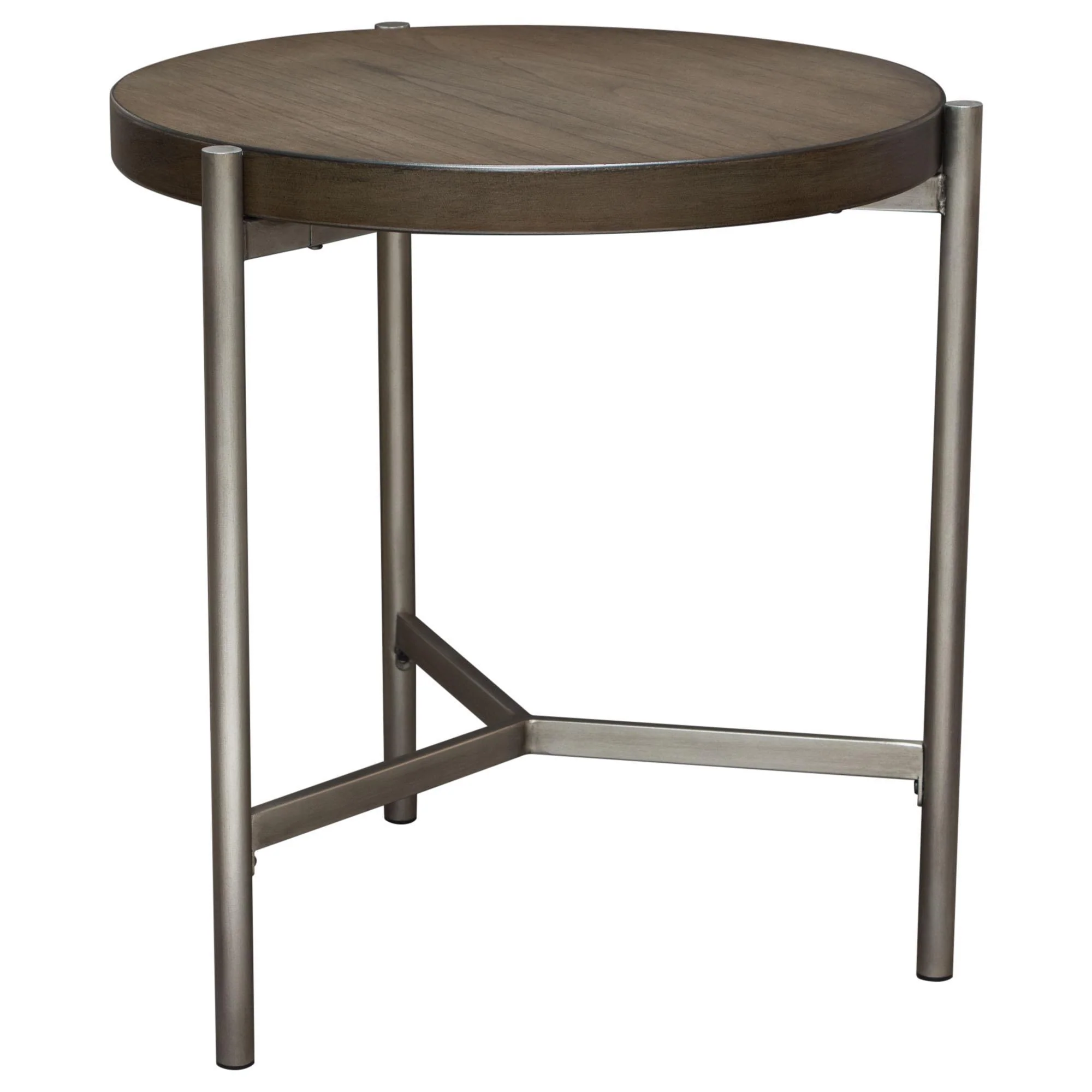 Atwood 22" Round End Table w/ Grey Oak Veneer Top & Brushed Silver Metal Base by Diamond Sofa - Image 2