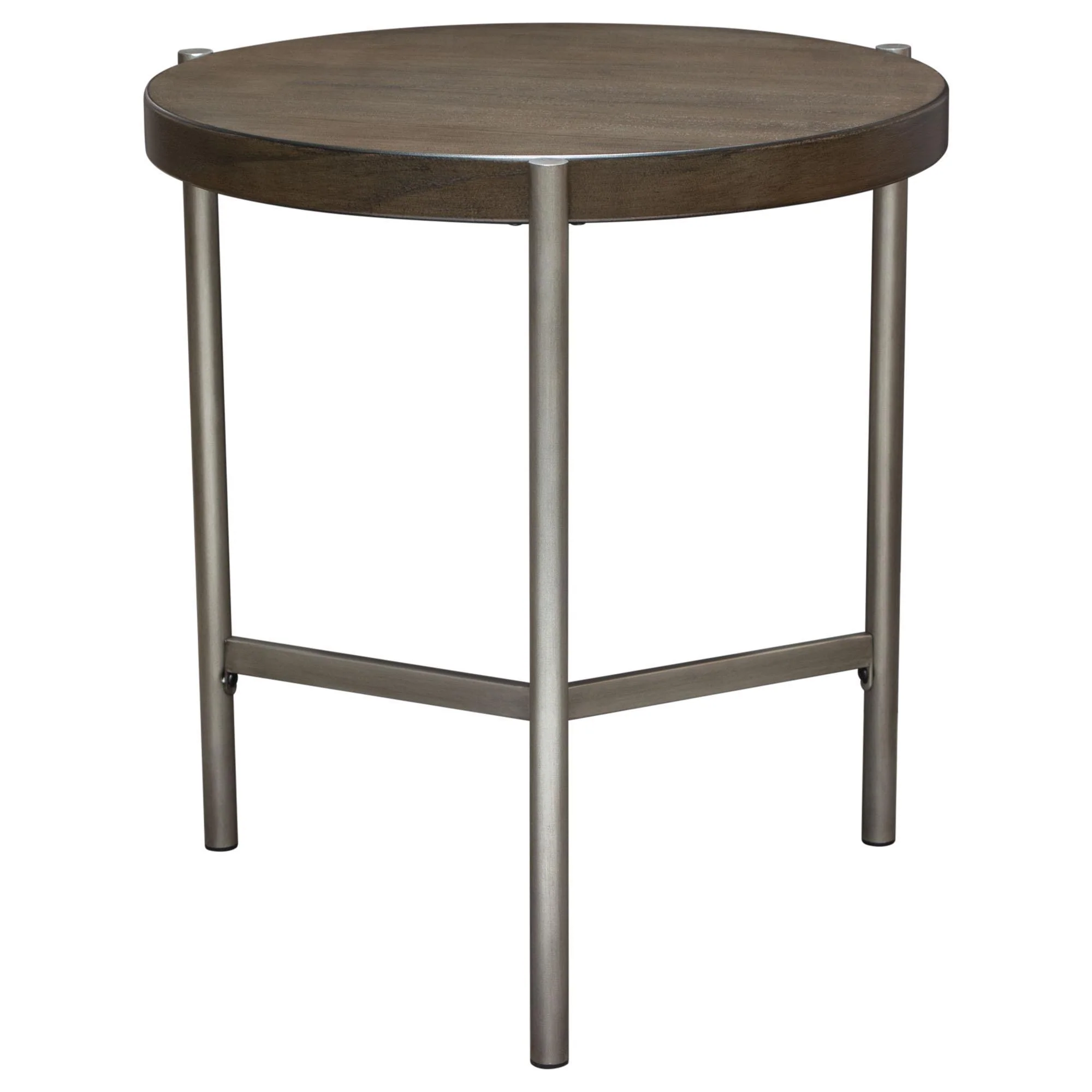 Atwood 22" Round End Table w/ Grey Oak Veneer Top & Brushed Silver Metal Base by Diamond Sofa - Image 3