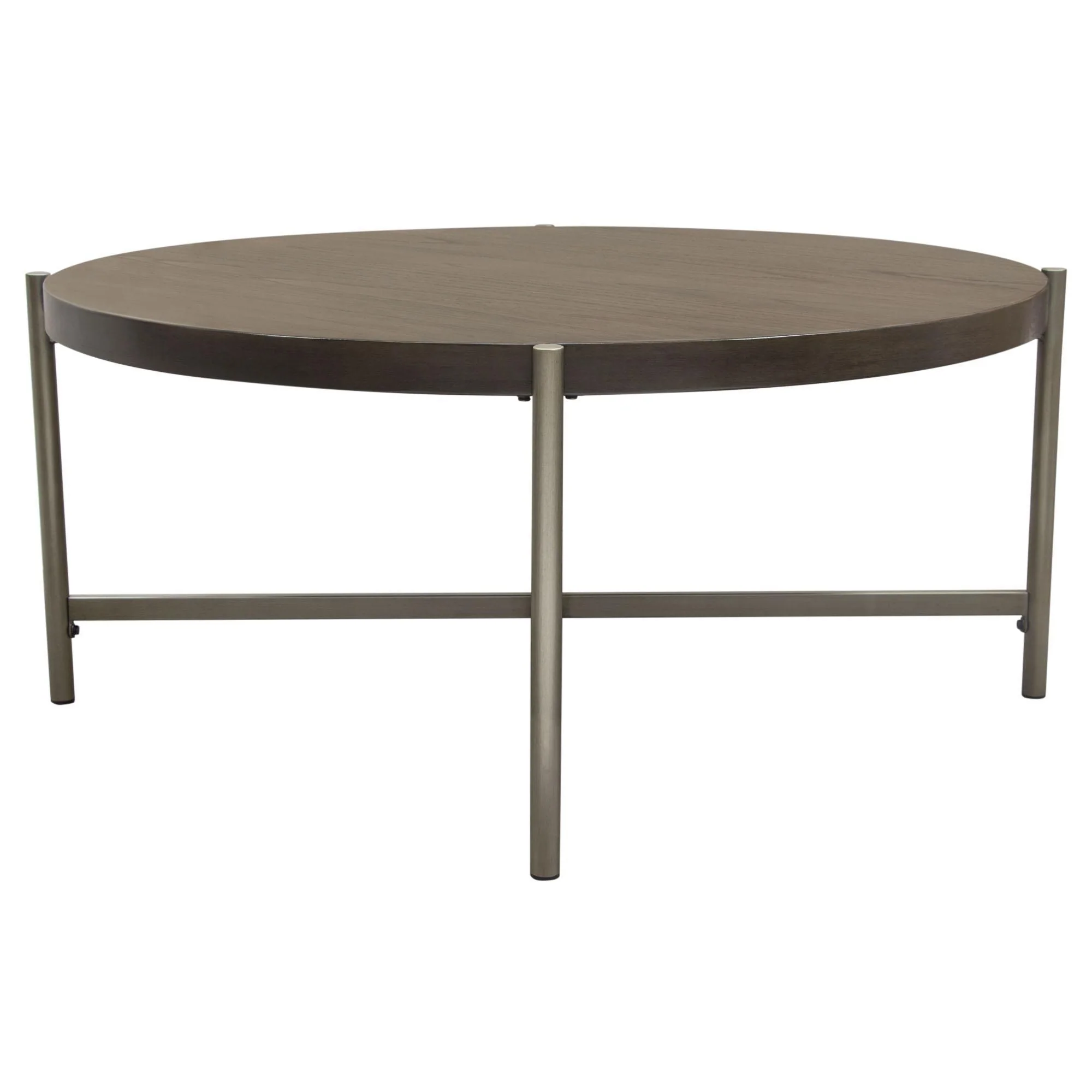Atwood 40" Round Cocktail Table w/ Grey Oak Veneer Top & Brushed Silver Metal Base by Diamond Sofa - Image 3