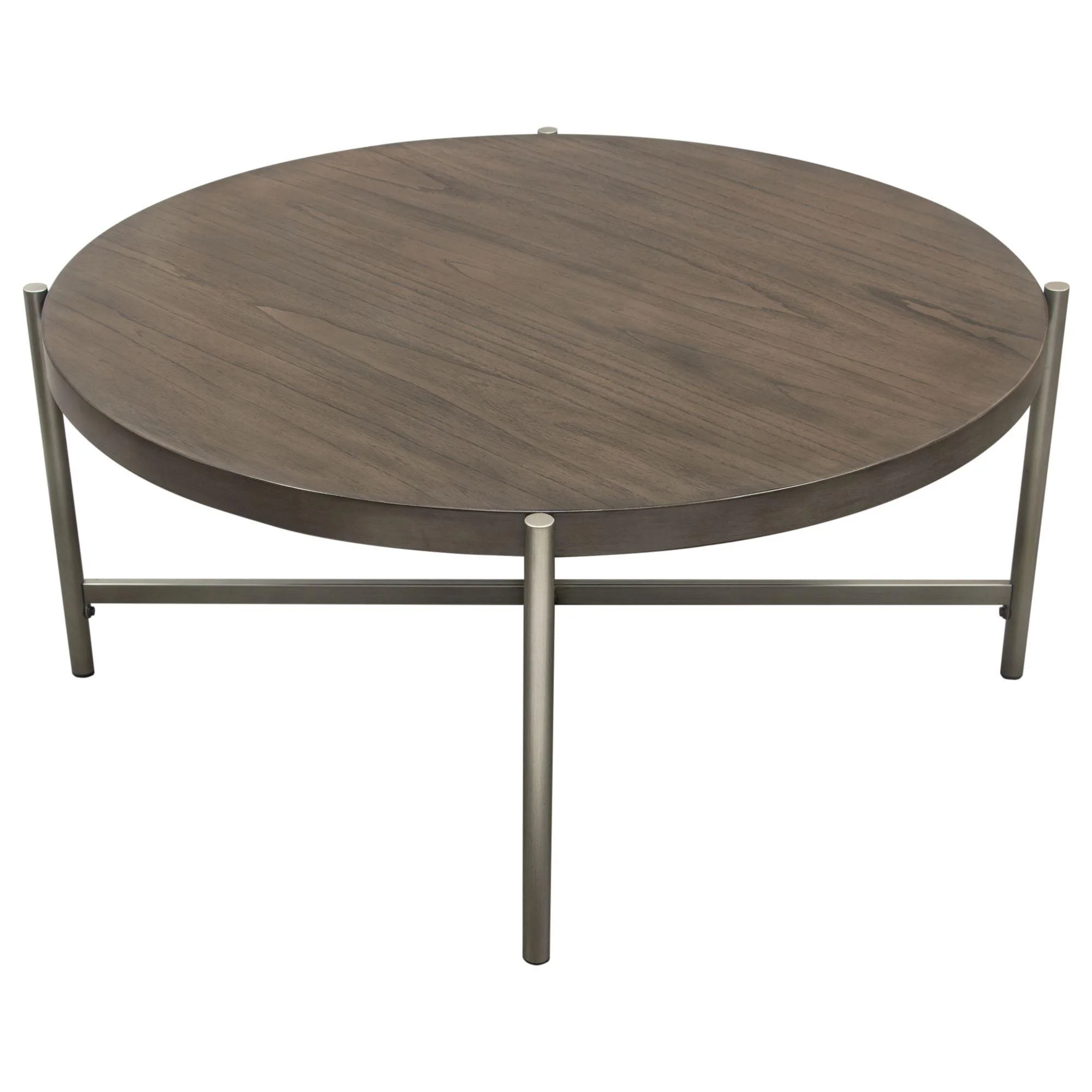 Atwood 40" Round Cocktail Table w/ Grey Oak Veneer Top & Brushed Silver Metal Base by Diamond Sofa - Image 6