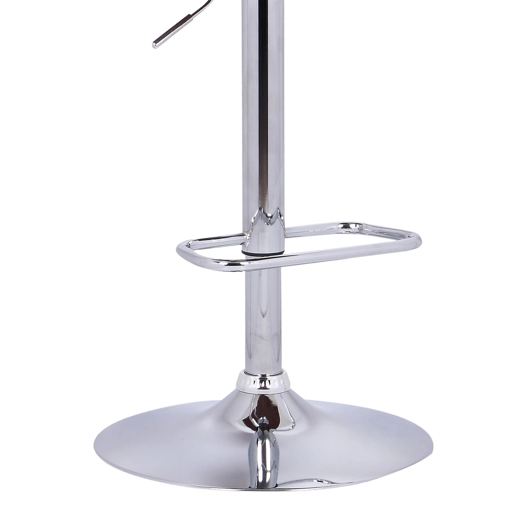 Aubrey Adjustable Height Swivel Black Faux Leather and Chrome Bar Stool with Walnut Wood - Image 6