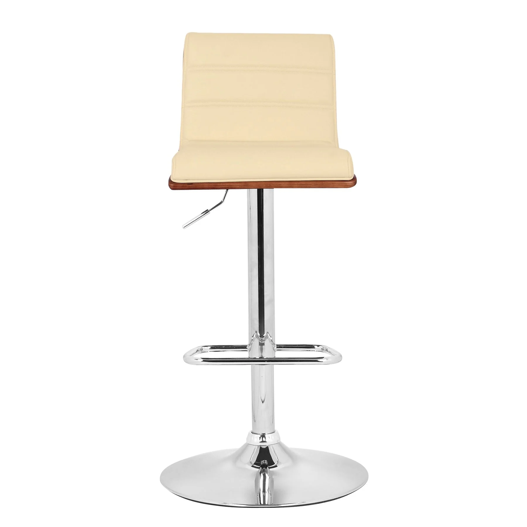 Aubrey Adjustable Height Swivel Cream Faux Leather and Chrome Bar Stool with Walnut Wood - Image 2