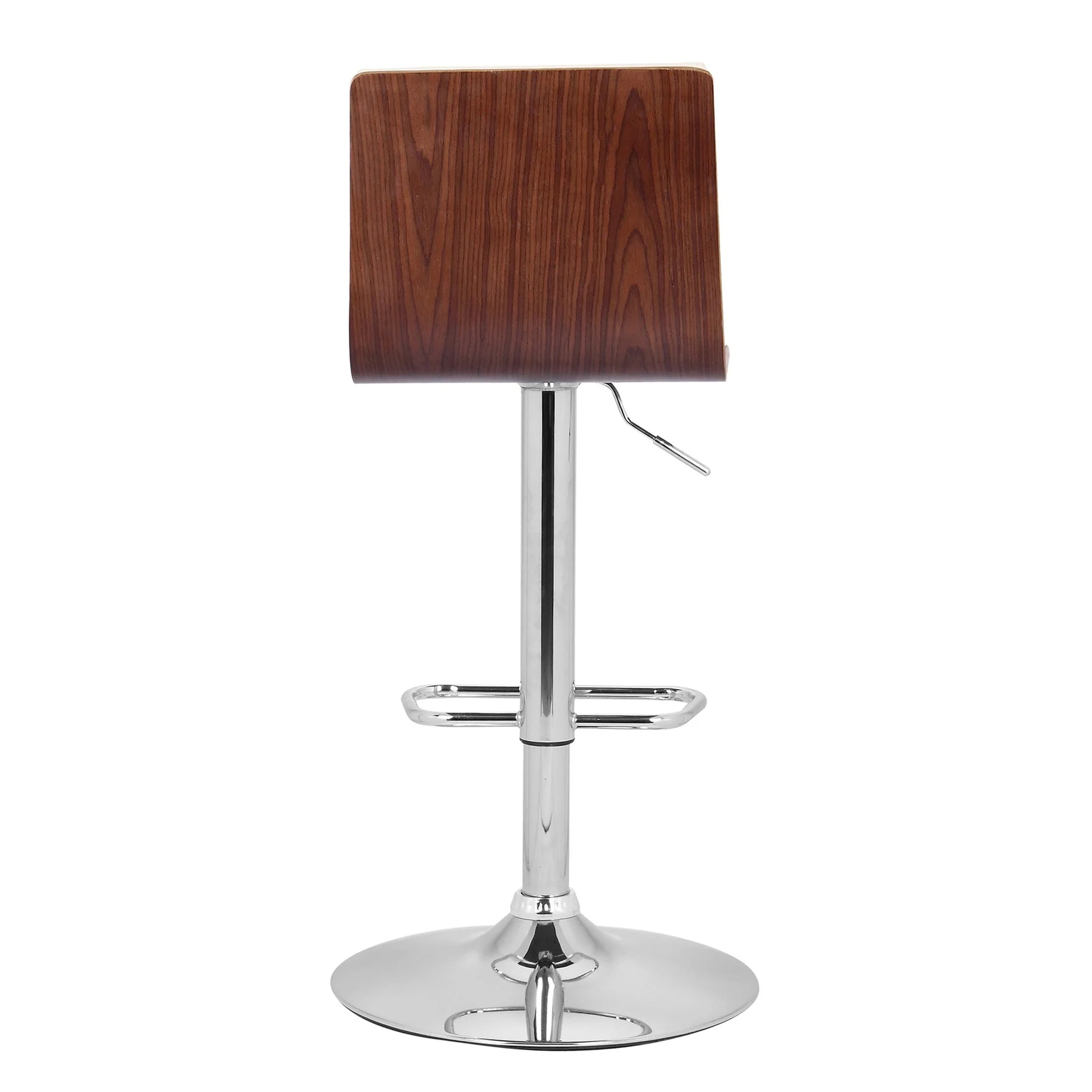 Aubrey Adjustable Height Swivel Cream Faux Leather and Chrome Bar Stool with Walnut Wood - Image 4