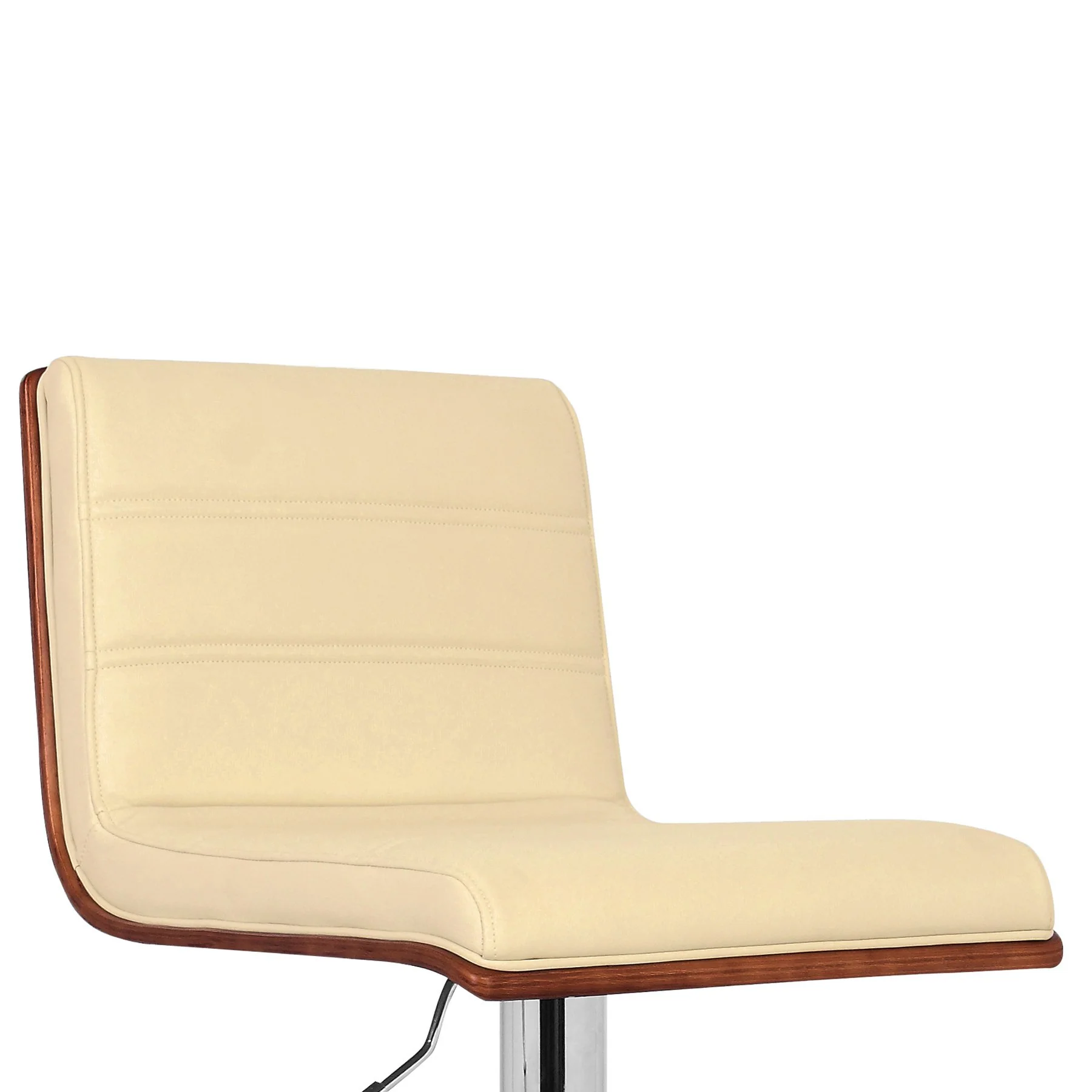 Aubrey Adjustable Height Swivel Cream Faux Leather and Chrome Bar Stool with Walnut Wood - Image 5