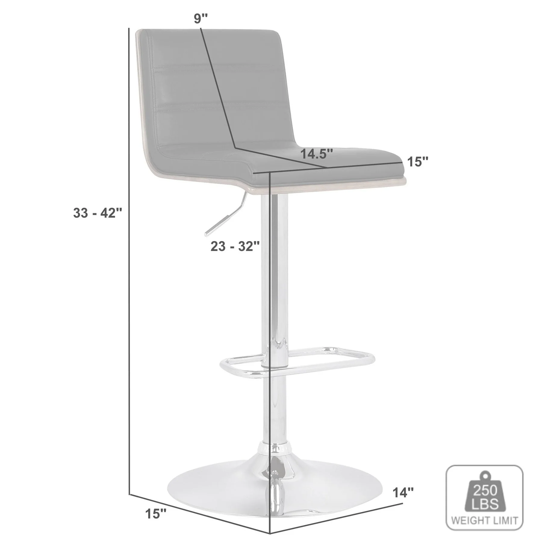 Aubrey Adjustable Height Swivel Cream Faux Leather and Chrome Bar Stool with Walnut Wood - Image 7