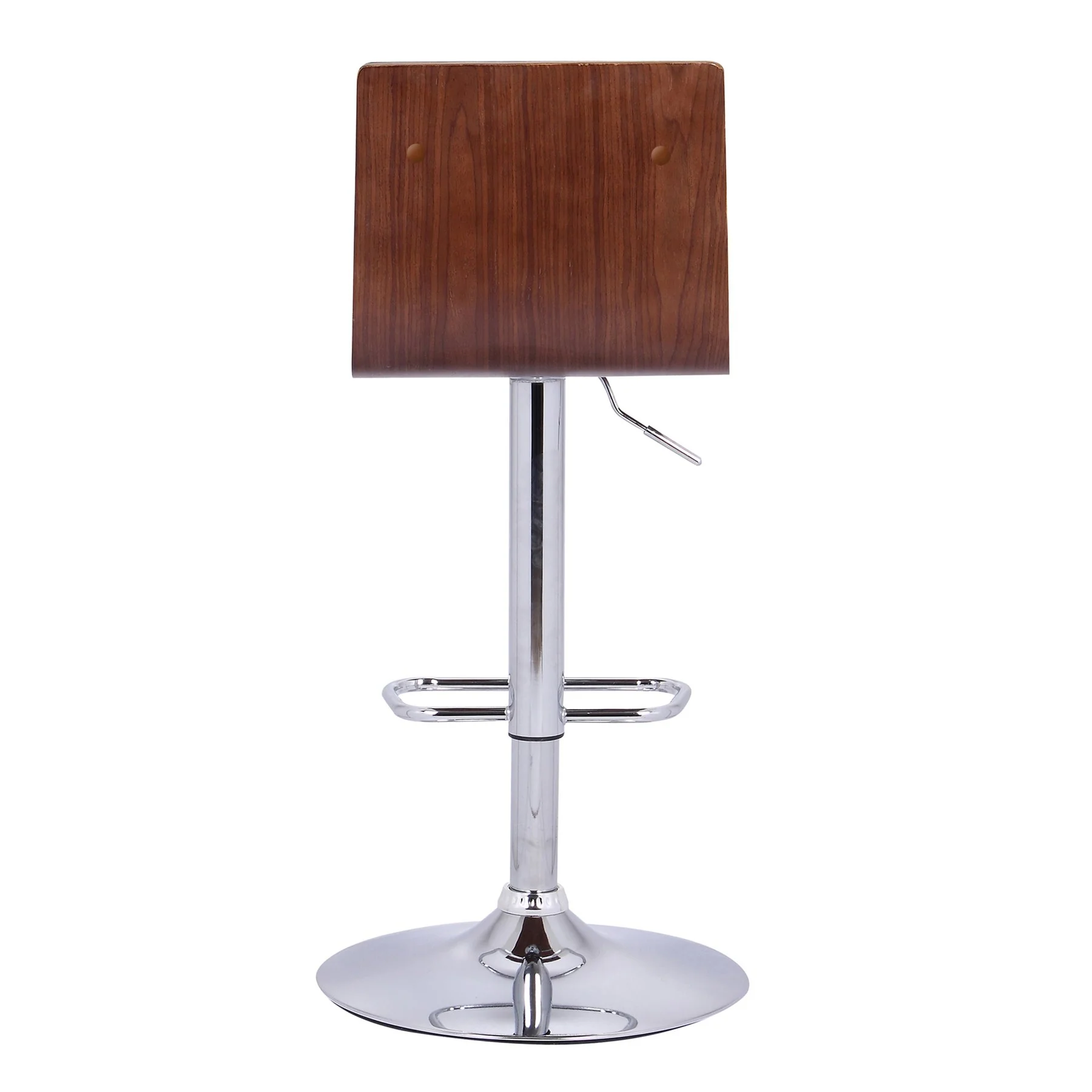 Aubrey Adjustable Height Swivel Gray Faux Leather and Chrome Bar Stool with Walnut Wood - Image 4