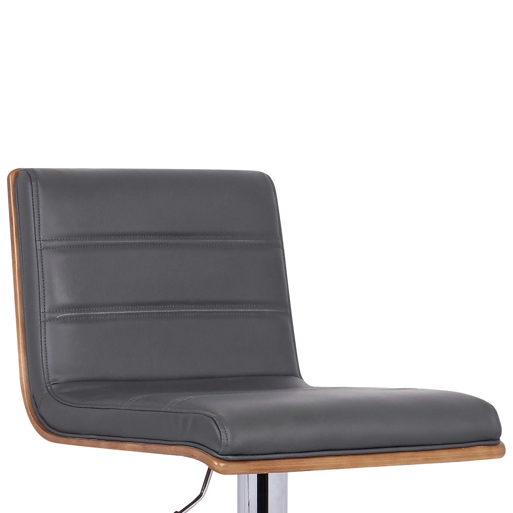 Aubrey Adjustable Height Swivel Gray Faux Leather and Chrome Bar Stool with Walnut Wood - Image 5