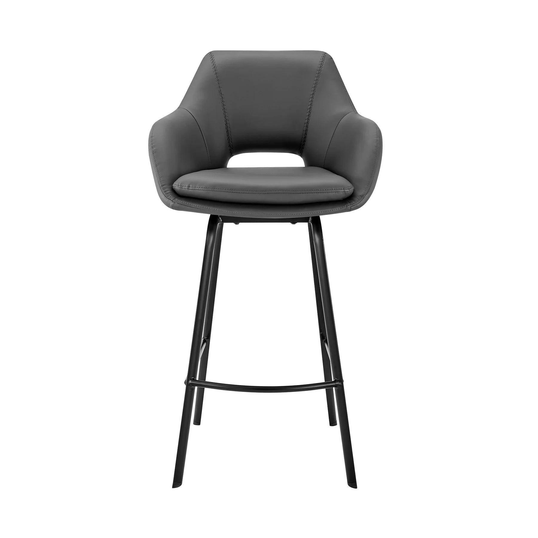 Aura Gray Faux Leather and Black Metal Swivel 30" Bar Stool - Image 2